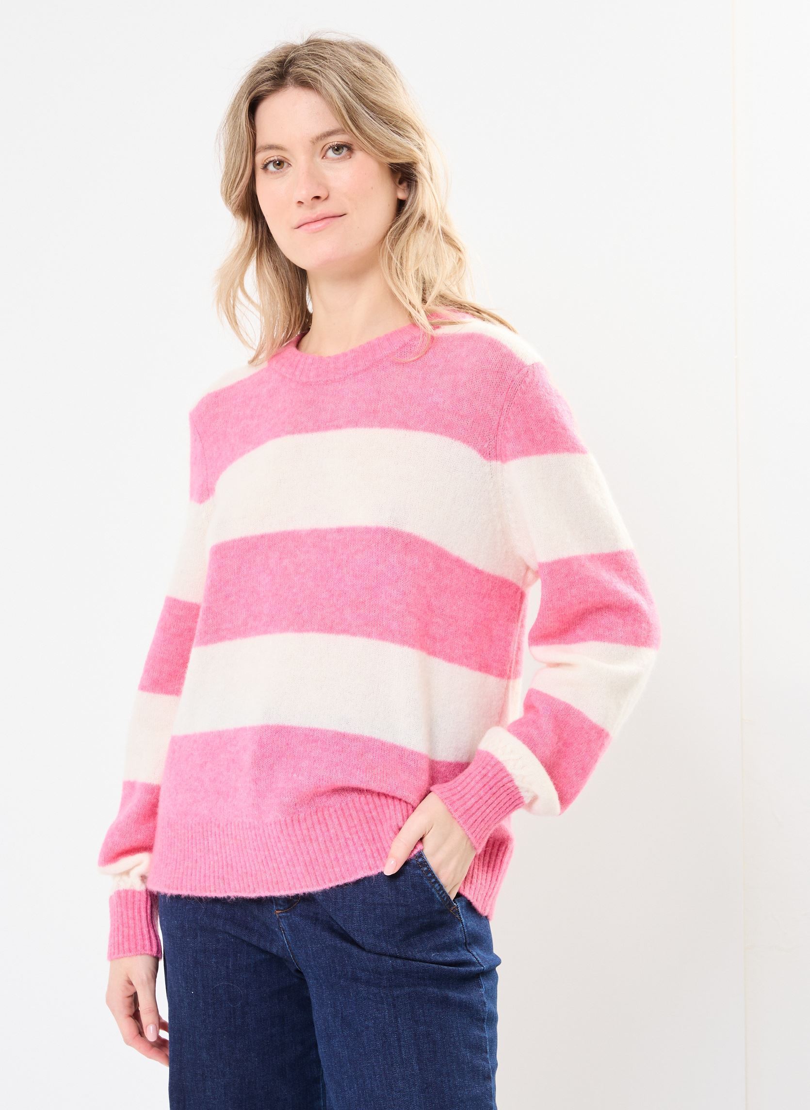 Pulls NURIETTE BIG STRIPE PULLOVER femme rose Nümph Pulls NURIETTE BIG STRIPE PULLOVER femme rose Pink Cosmos