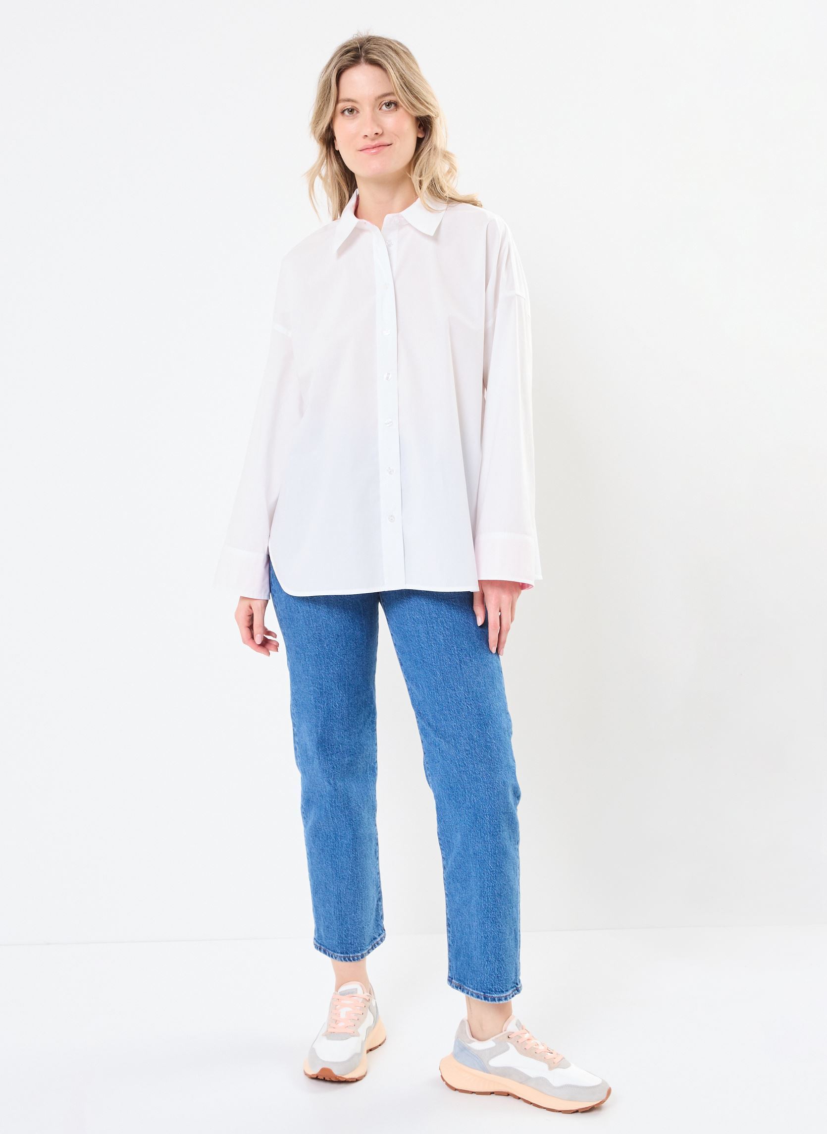 Lange mouw overhemden NUELOISE SHIRT dames wit Nümph Lange mouw overhemden NUELOISE SHIRT dames wit Bright white