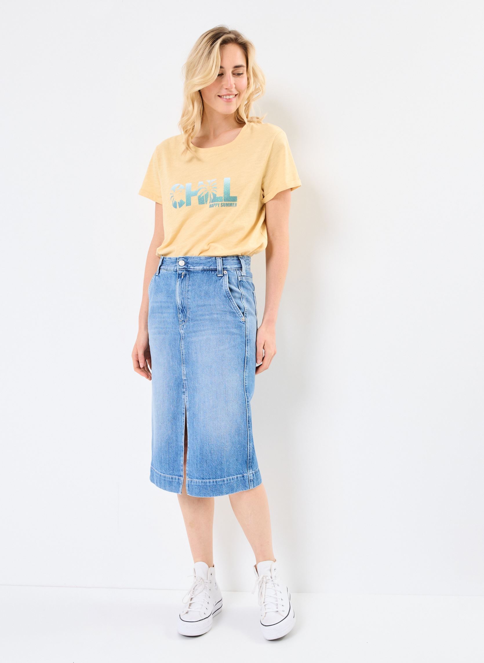 Jupes mi-longues jupe en denim recyclé femme bleu Replay Jupes mi-longues jupe en denim recyclé femme bleu LIGHT BLUE
