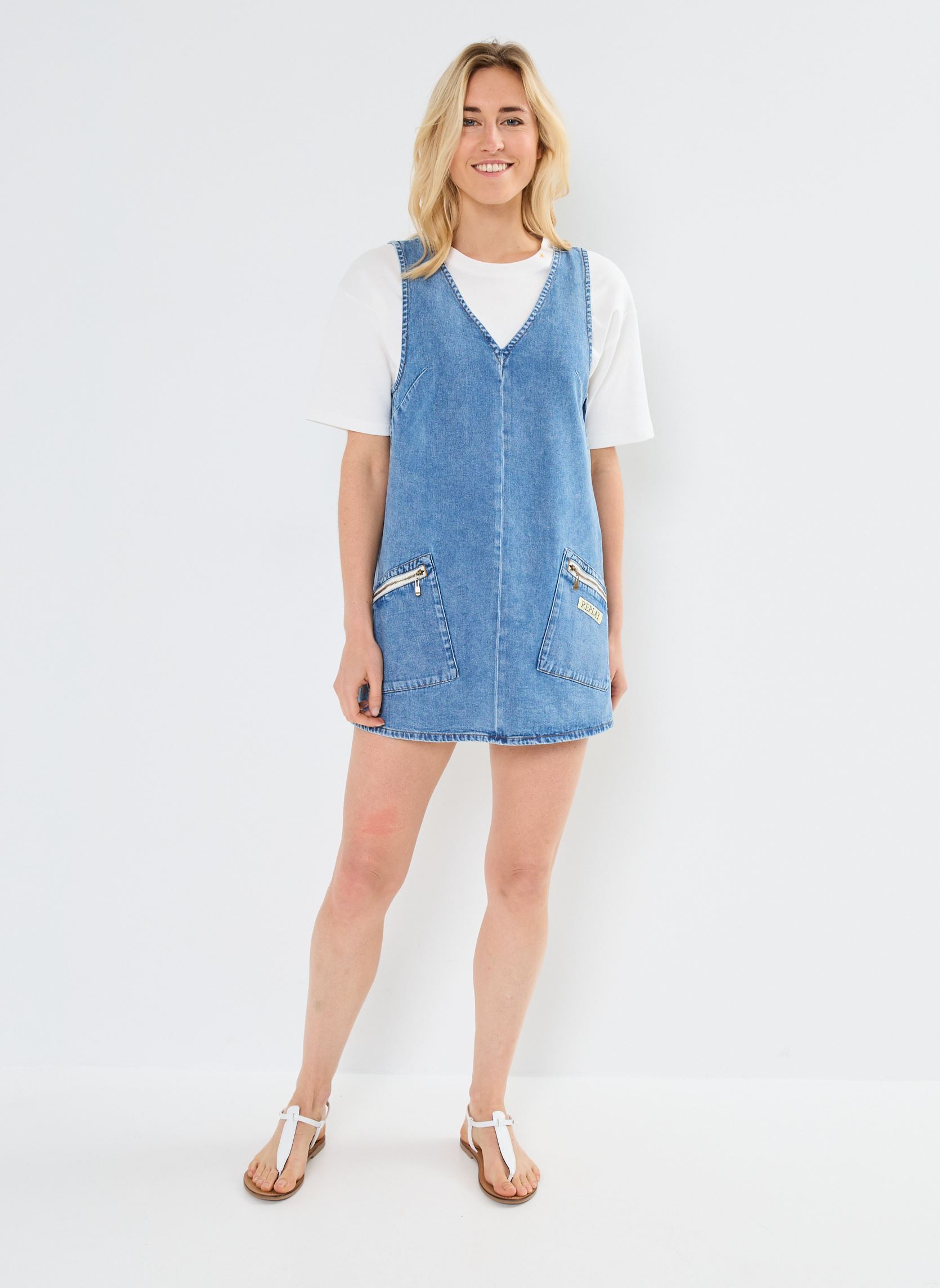Jurken robe courte en denim dames blauw Replay Jurken robe courte en denim dames blauw MEDIUM BLUE
