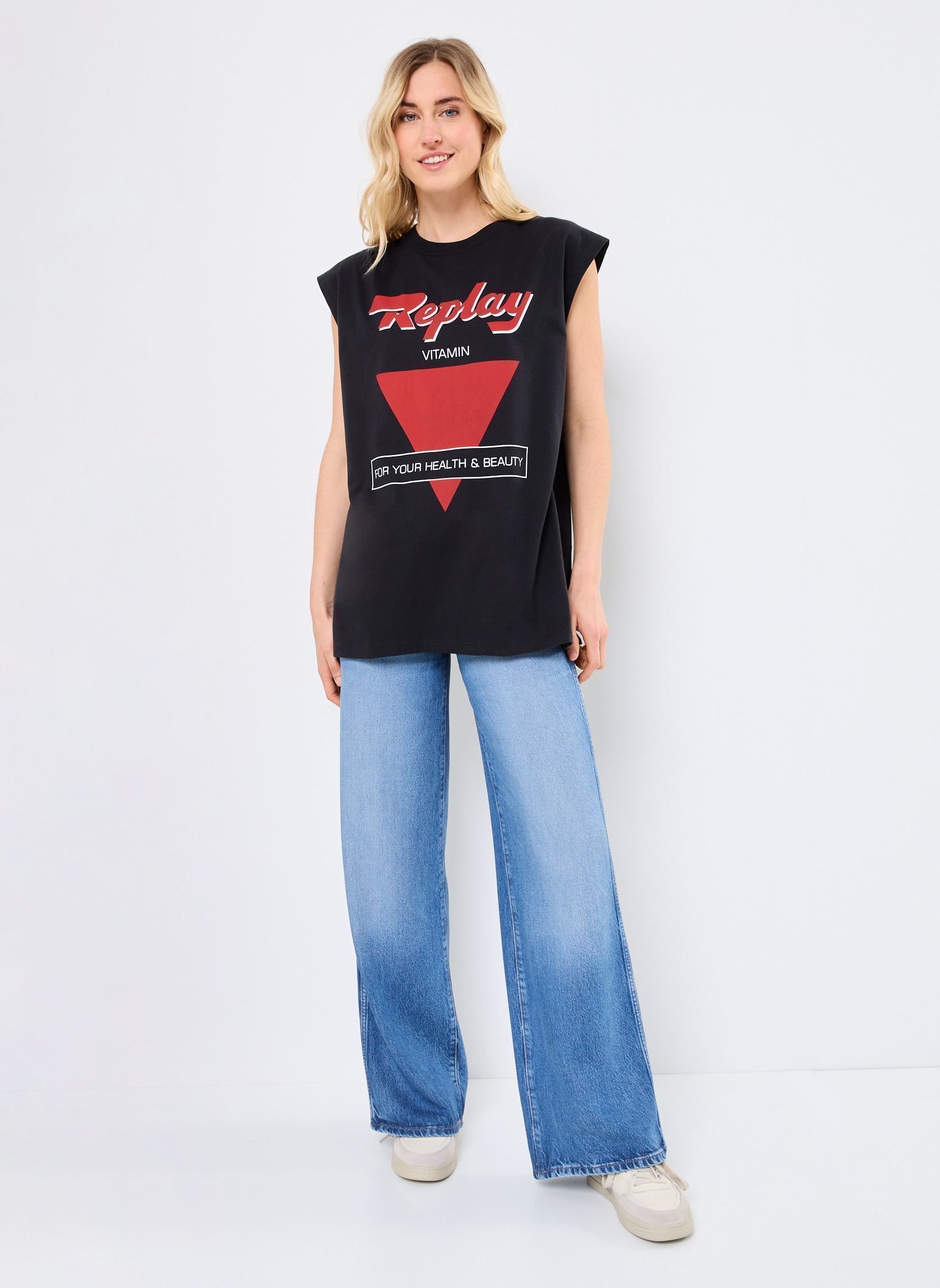 Hemdjes BOYFRIEND T-Shirt JERSEY dames zwart Replay Hemdjes BOYFRIEND T-Shirt JERSEY dames zwart BLACKBOARD