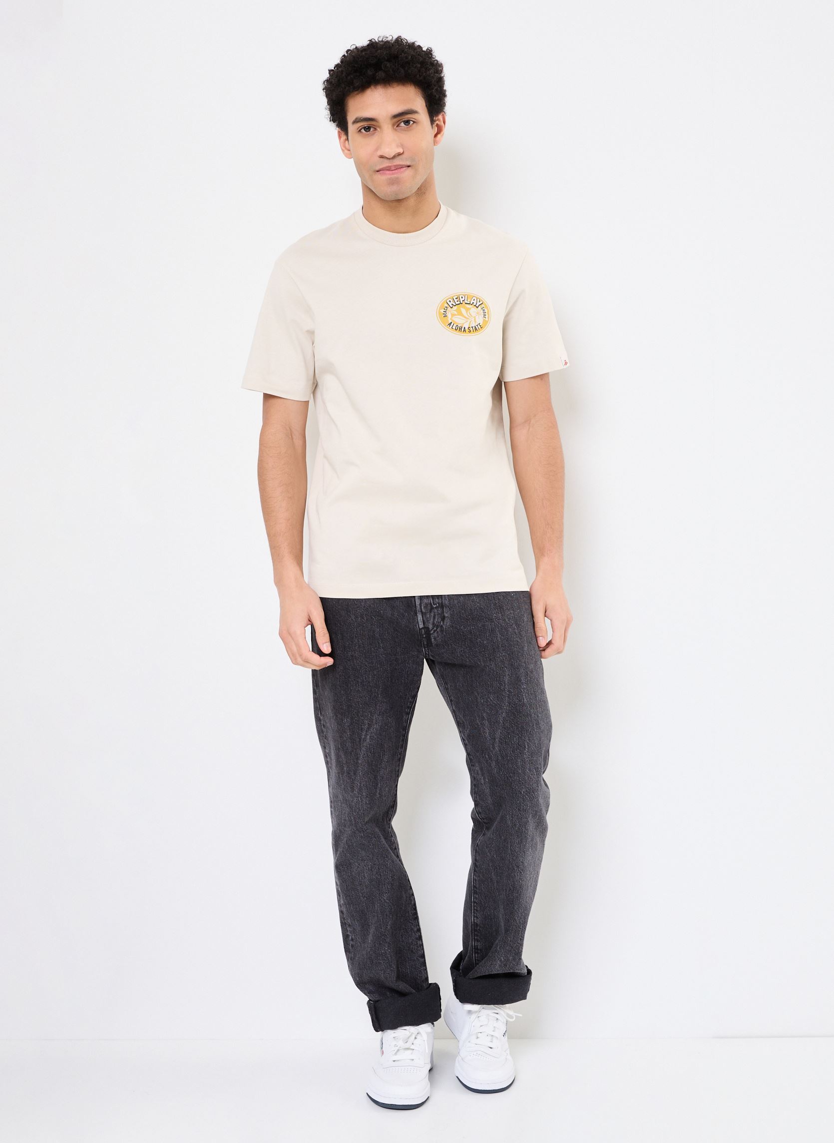 Langarm-T-Shirts RELAXED T-Shirt JERSEY herren grau Replay Langarm-T-Shirts RELAXED T-Shirt JERSEY herren grau ALABASTER