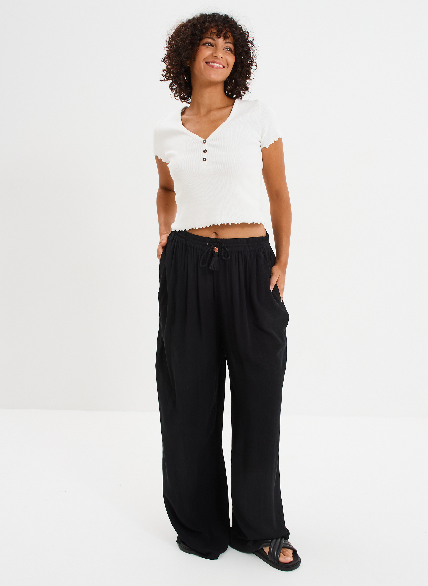 Pantalons droit MIS3_PCREPON femme noir LIBERTO Pantalons droit MIS3_PCREPON femme noir Noir