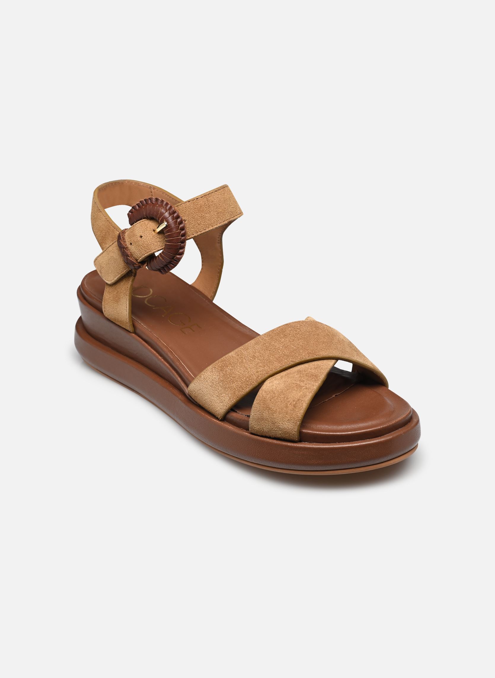 Sandalen met sleehak en plateau ROXANE dames bruin Bocage Sandalen met sleehak en plateau ROXANE dames bruin marron