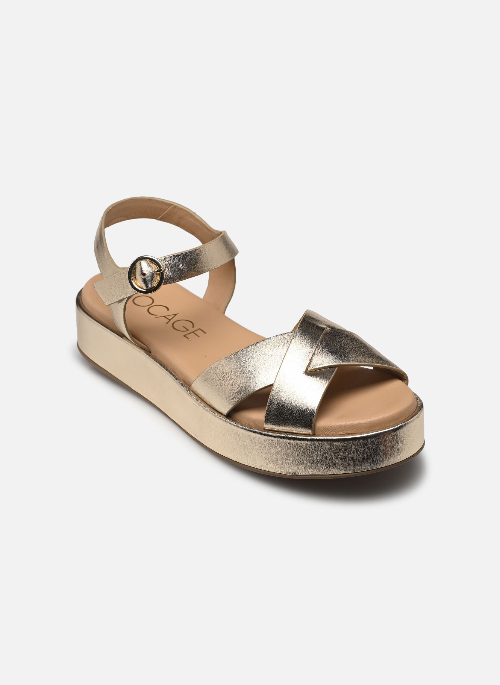 Sandalen met sleehak en plateau GYPSIE dames goud en brons Bocage Sandalen met sleehak en plateau GYPSIE dames goud en brons Or