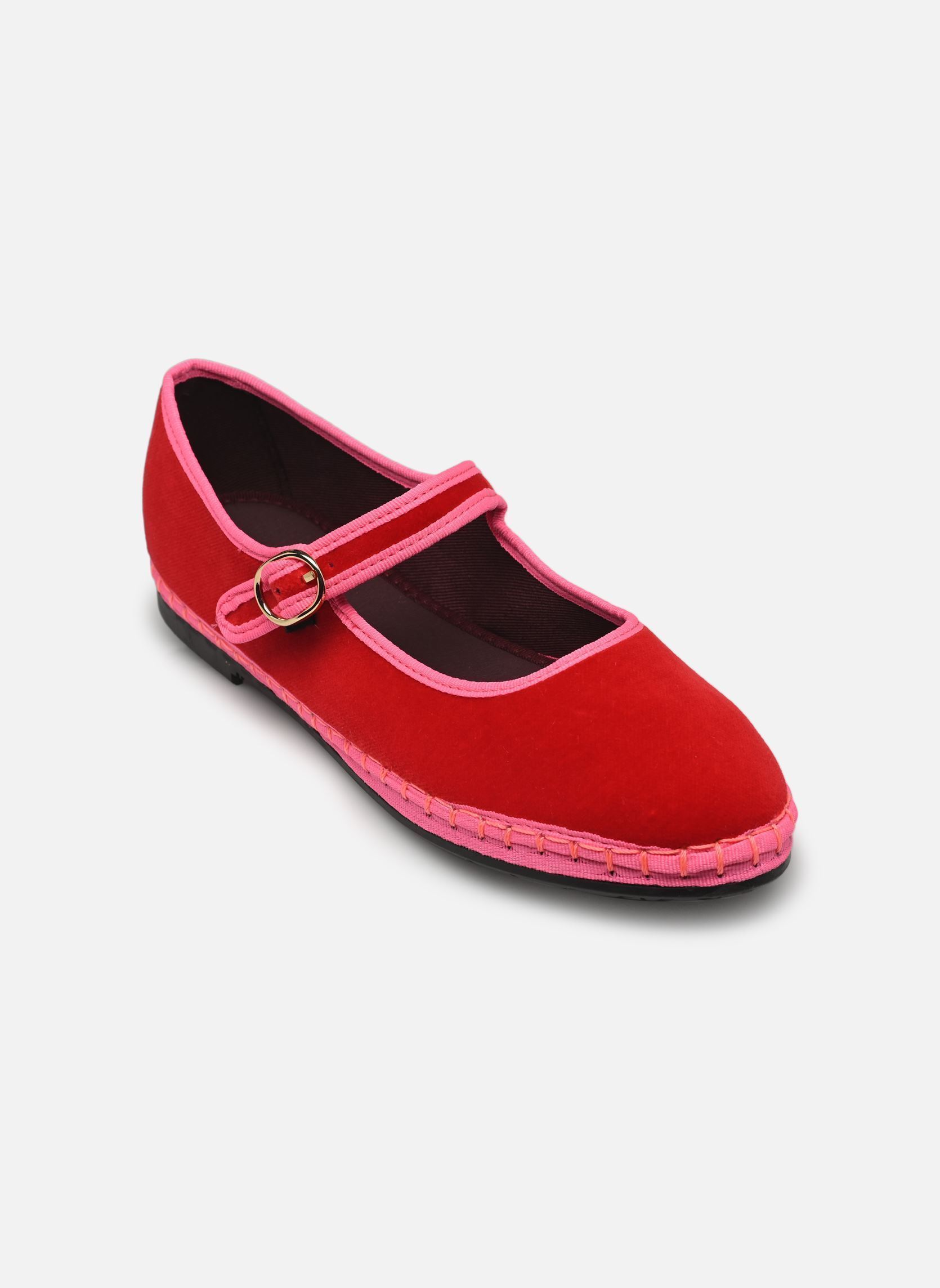 Babies Mary Jane Velvet femme rose Flabelus Babies Mary Jane Velvet femme rose RED W/ PINK