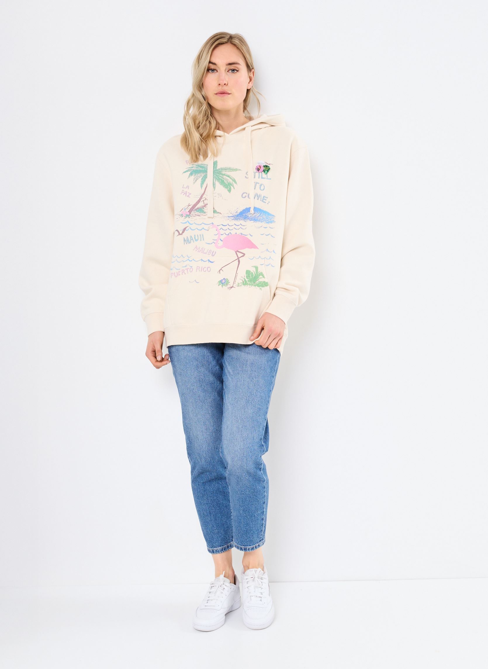 Kapuzenpullover SWEATSHIRT JAGGER FLAMINGO damen weiß Newtone Kapuzenpullover SWEATSHIRT JAGGER FLAMINGO damen weiß NATURAL