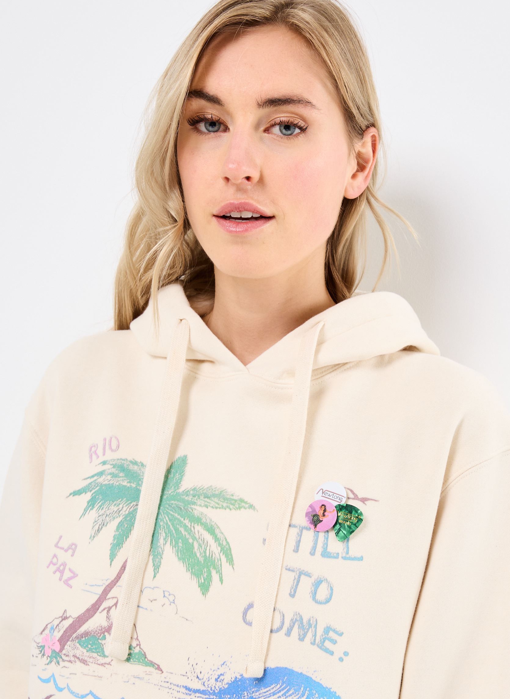 Kapuzenpullover SWEATSHIRT JAGGER FLAMINGO damen weiß Newtone Kapuzenpullover SWEATSHIRT JAGGER FLAMINGO damen weiß NATURAL