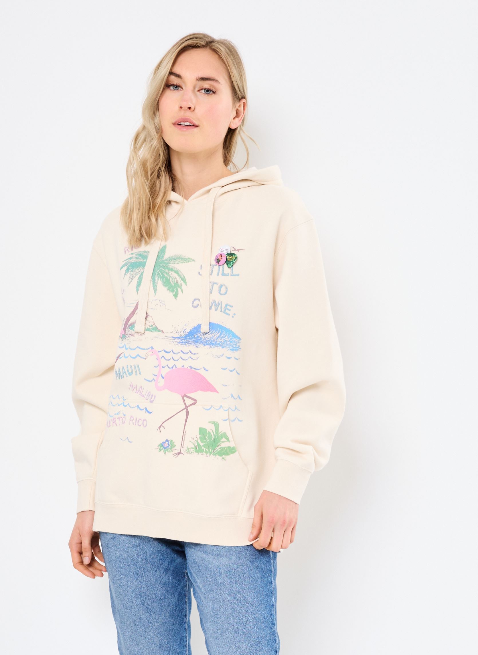 Kapuzenpullover SWEATSHIRT JAGGER FLAMINGO damen weiß Newtone Kapuzenpullover SWEATSHIRT JAGGER FLAMINGO damen weiß NATURAL