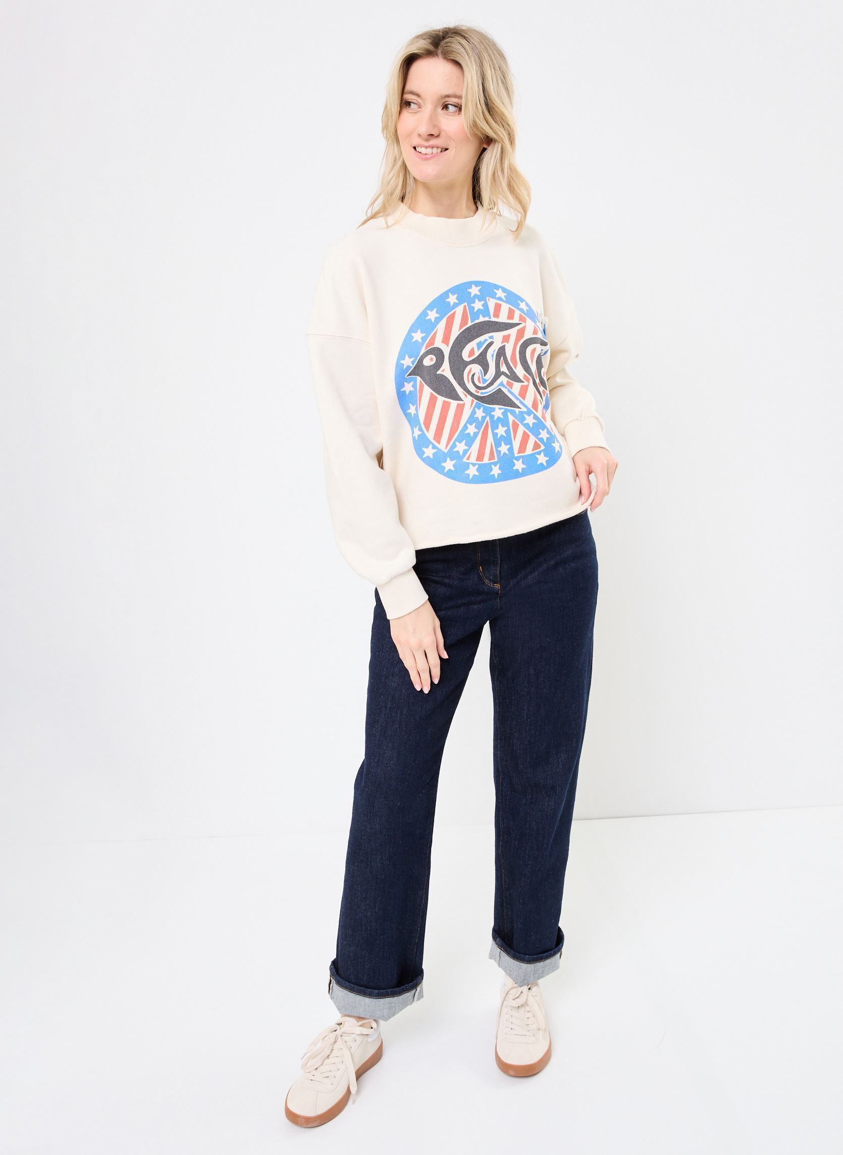 Sweater SWEATSHIRT PORTER PEACE dames wit Newtone Sweater SWEATSHIRT PORTER PEACE dames wit NATURAL