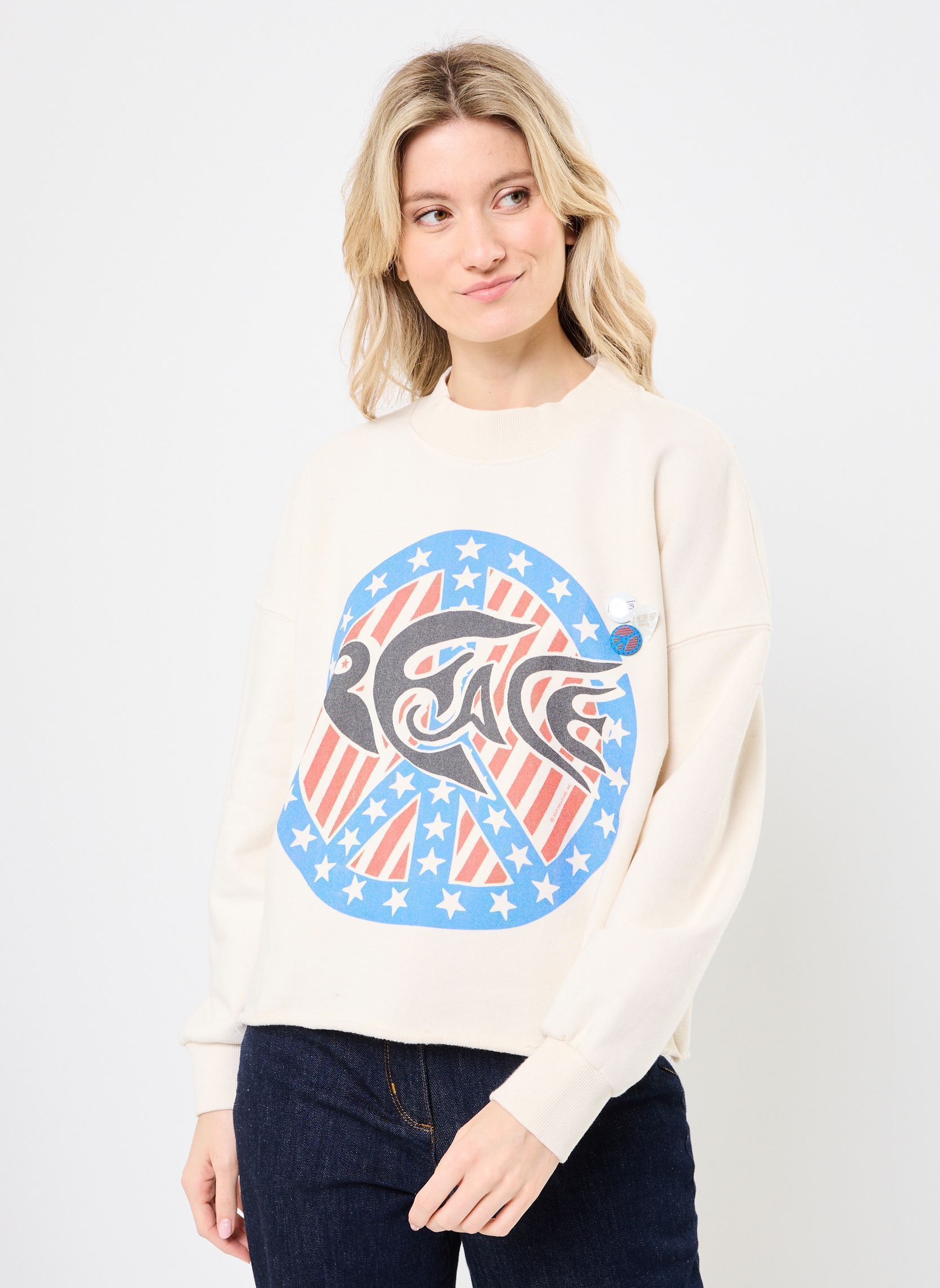 Sweater SWEATSHIRT PORTER PEACE dames wit Newtone Sweater SWEATSHIRT PORTER PEACE dames wit NATURAL
