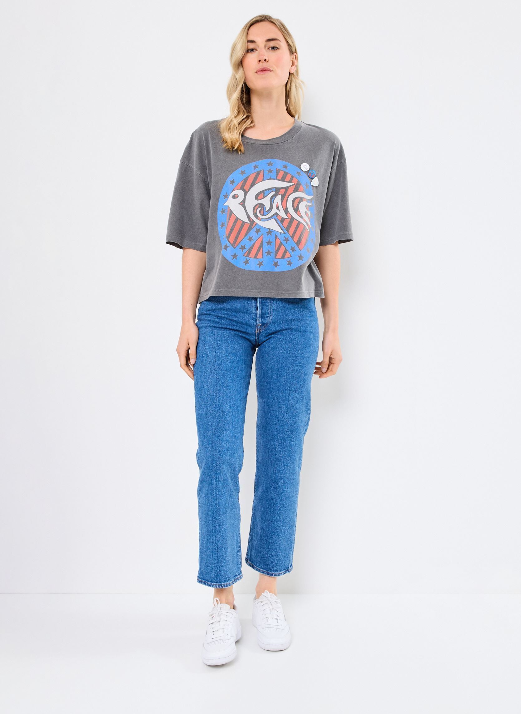 Tee-shirts manches courtes TSHIRT CROOPER PEACE femme gris Newtone Tee-shirts manches courtes TSHIRT CROOPER PEACE femme gris PEPPER