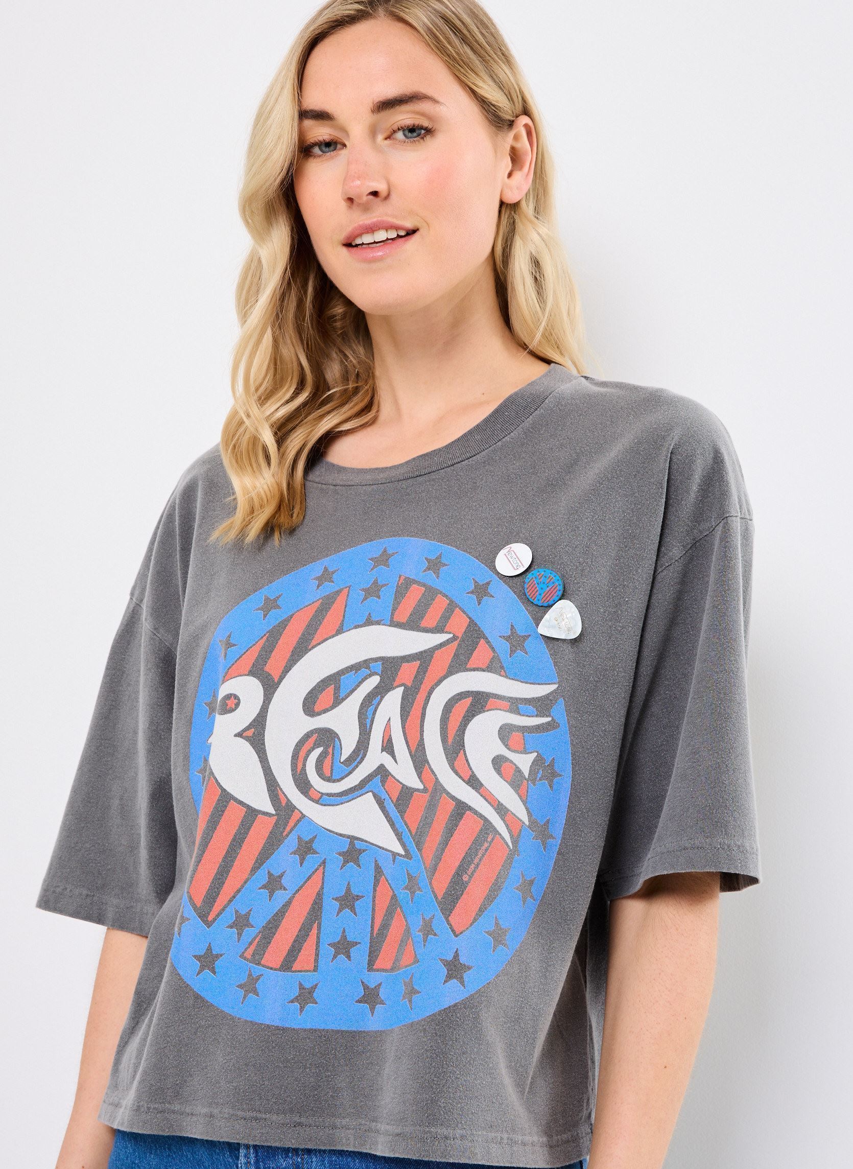 Tee-shirts manches courtes TSHIRT CROOPER PEACE femme gris Newtone Tee-shirts manches courtes TSHIRT CROOPER PEACE femme gris PEPPER