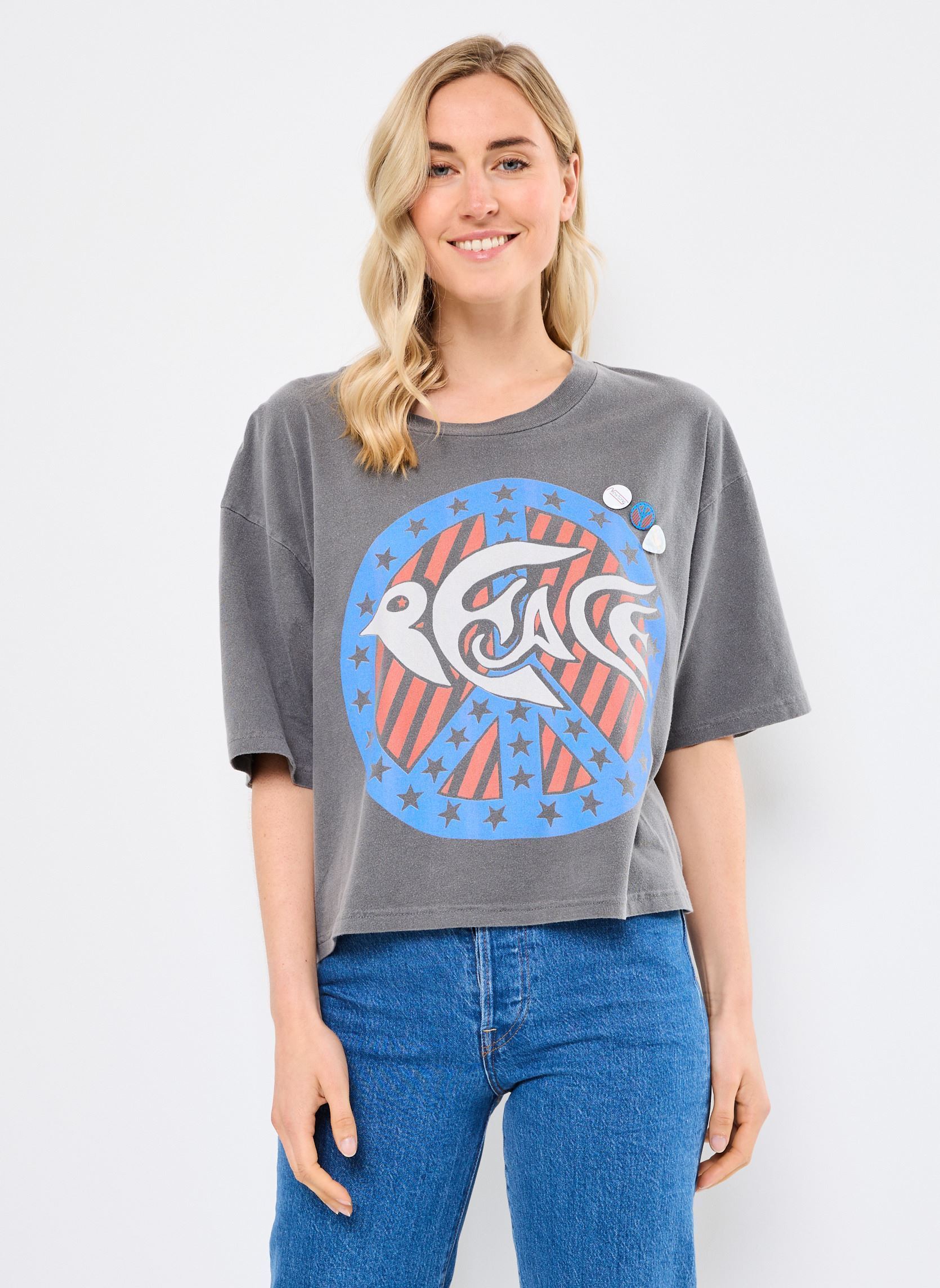 Tee-shirts manches courtes TSHIRT CROOPER PEACE femme gris Newtone Tee-shirts manches courtes TSHIRT CROOPER PEACE femme gris PEPPER