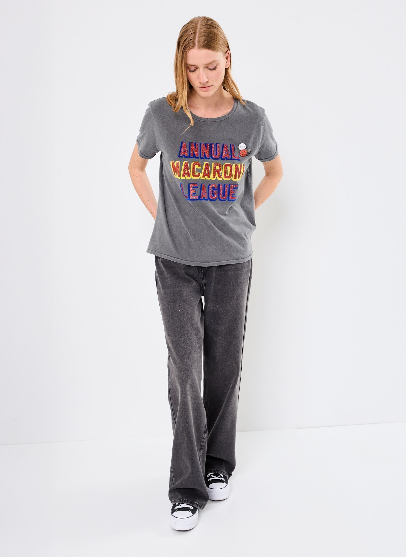 Tee-shirts manches courtes TSHIRT STARLIGHT MACARONI femme gris Newtone Tee-shirts manches courtes TSHIRT STARLIGHT MACARONI femme gris PEPPER
