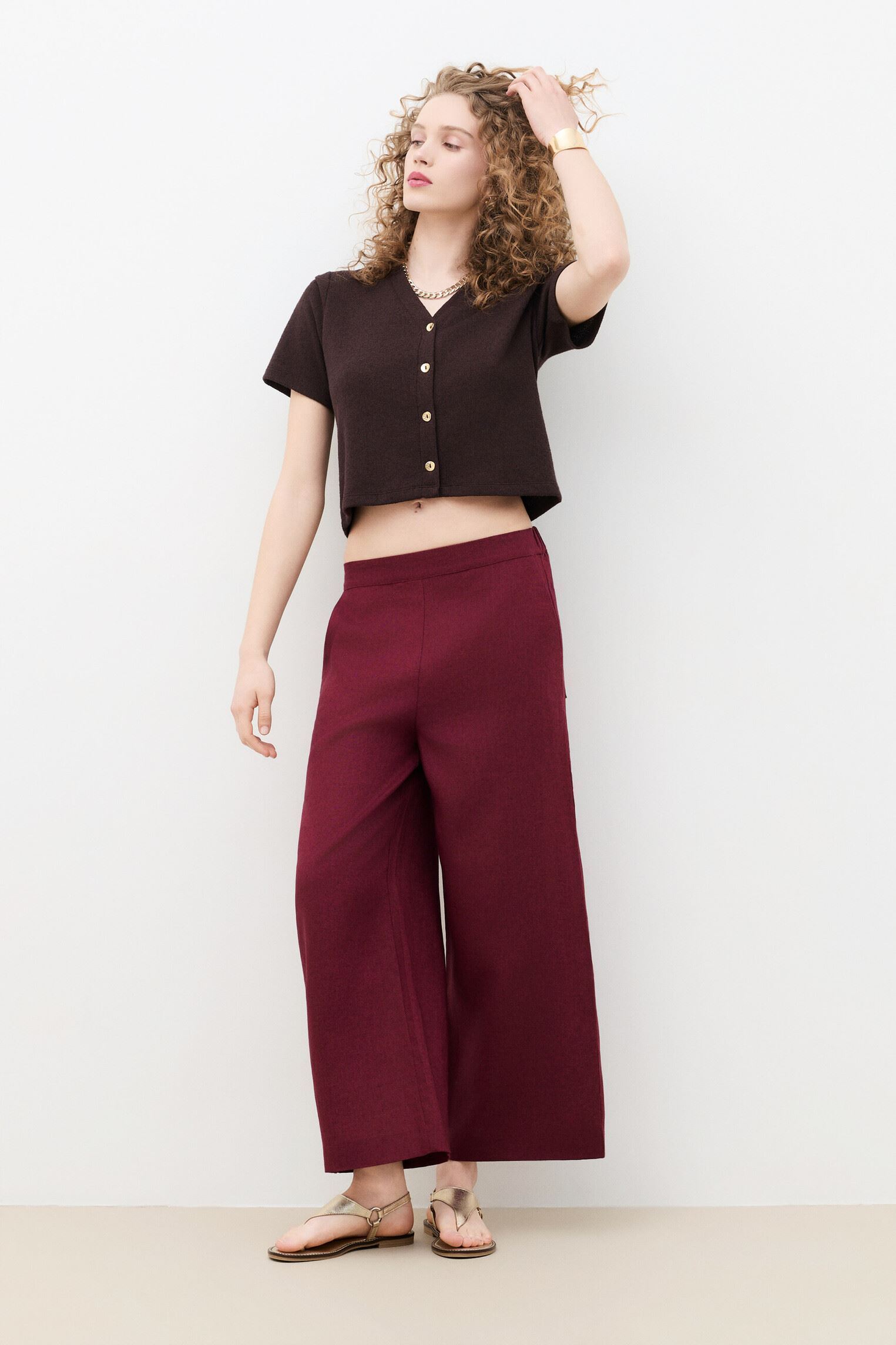 Weite Hosen 241P-PANDI damen bordeaux Caroll Weite Hosen 241P-PANDI damen bordeaux MAROON BANNER