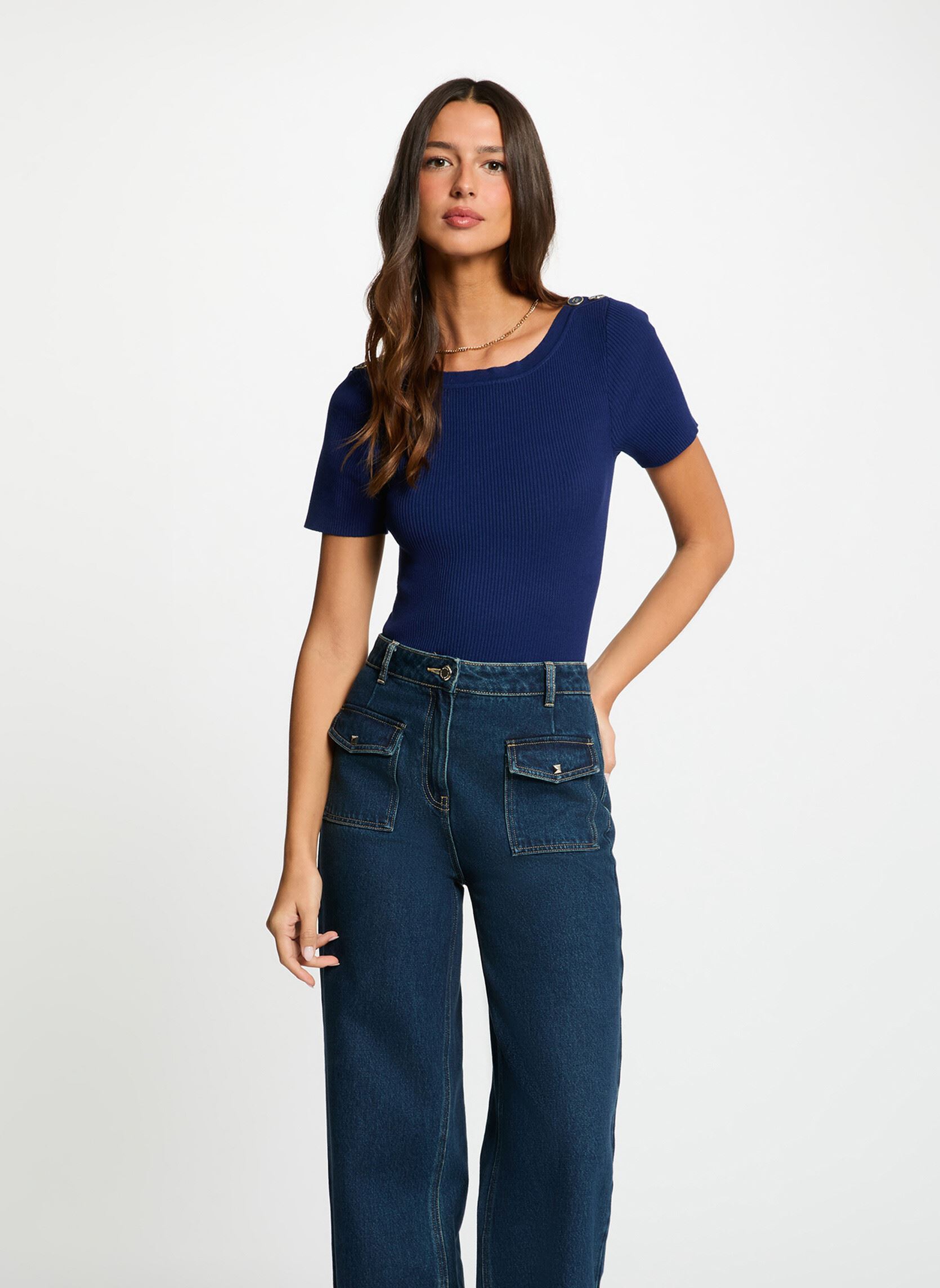 Pull col bateau et boutons femme - vue 2