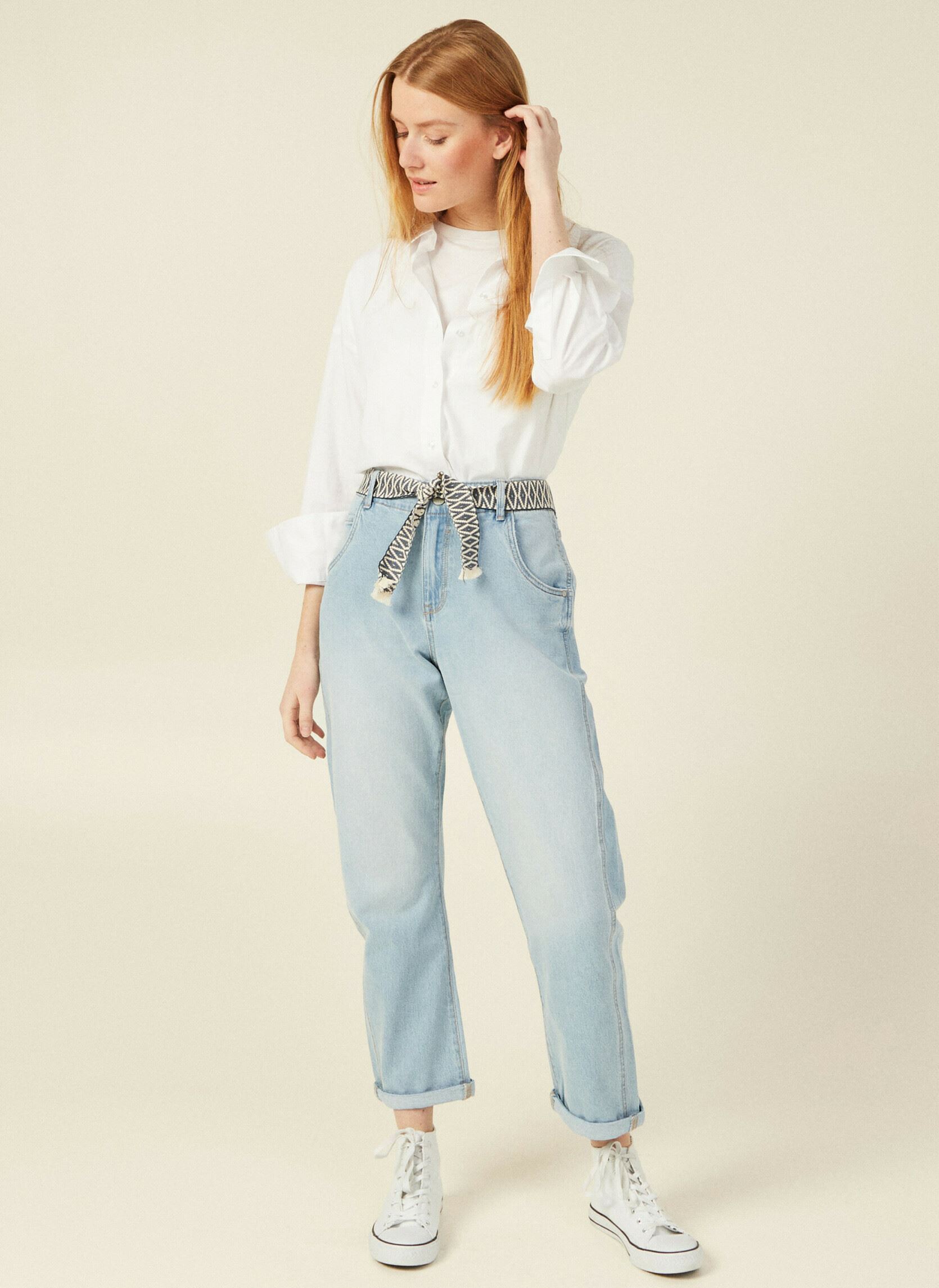 Wijde jeans / Flared Jeans PARIS-BELT dames blauw Bonobo Wijde jeans / Flared Jeans PARIS-BELT dames blauw DENIM BLEACH