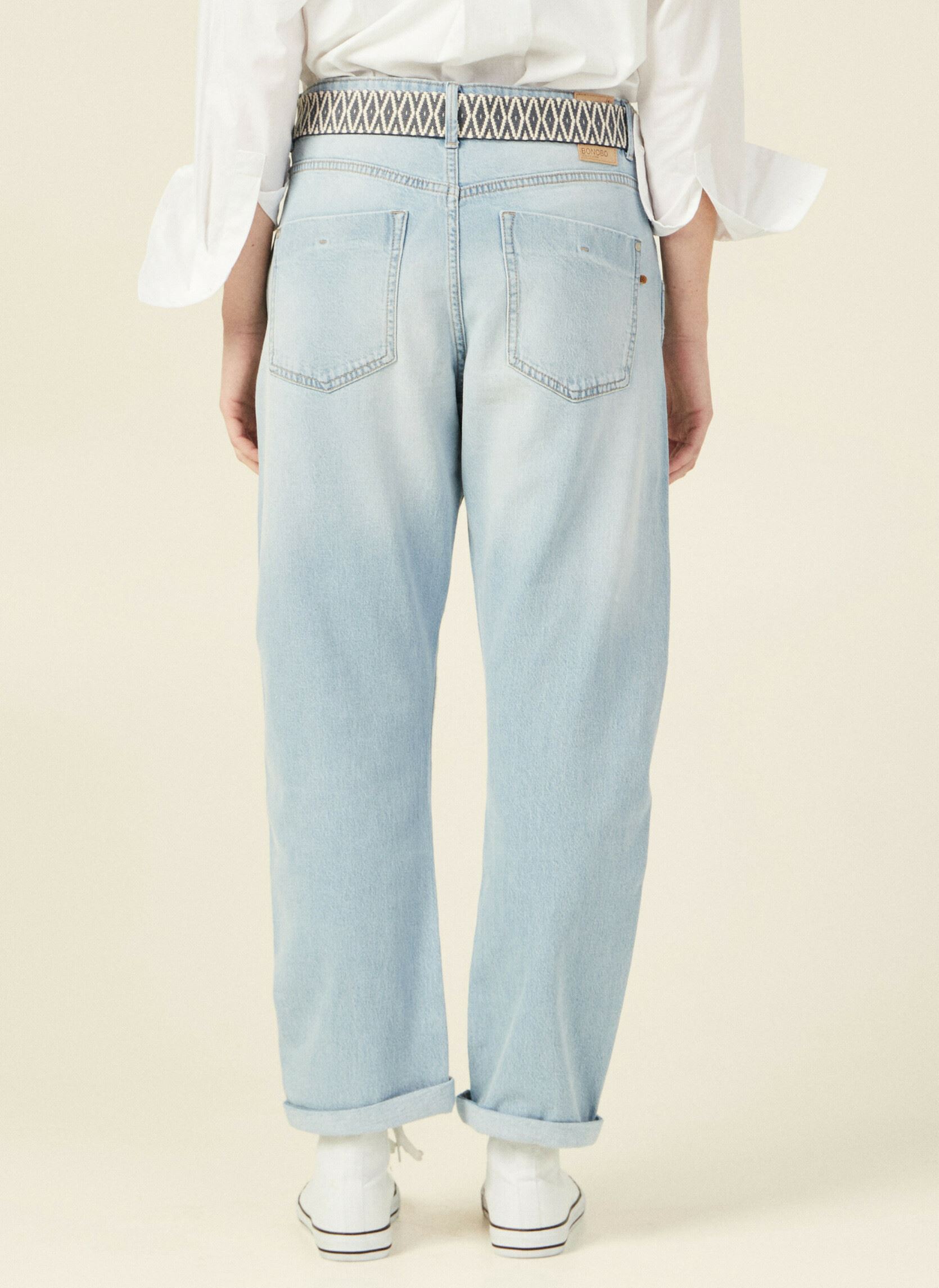 Wijde jeans / Flared Jeans PARIS-BELT dames blauw Bonobo Wijde jeans / Flared Jeans PARIS-BELT dames blauw DENIM BLEACH
