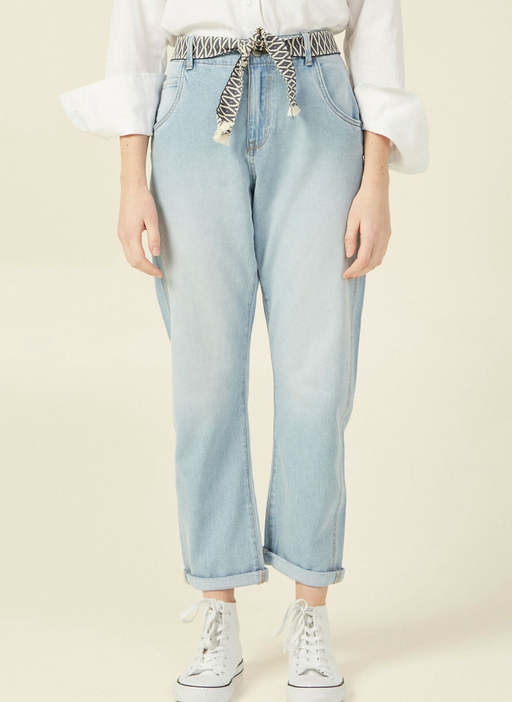 Wijde jeans / Flared Jeans PARIS-BELT dames blauw Bonobo Wijde jeans / Flared Jeans PARIS-BELT dames blauw DENIM BLEACH