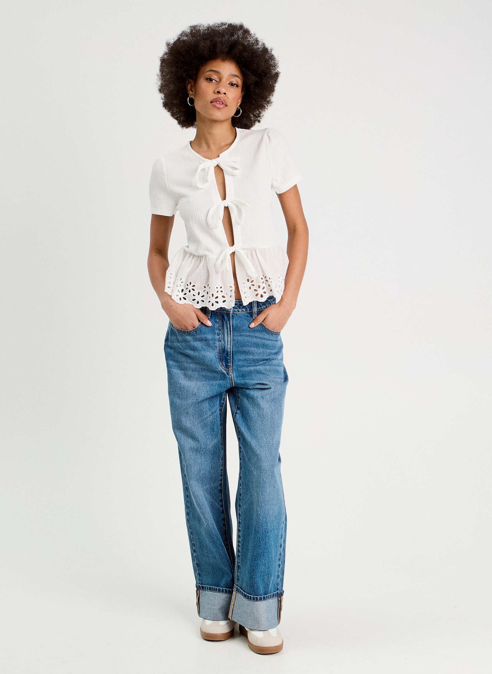 Wijde jeans / Flared Jeans Istano-Turn dames blauw Cache Cache Wijde jeans / Flared Jeans Istano-Turn dames blauw DENIM DOUBLE STONE