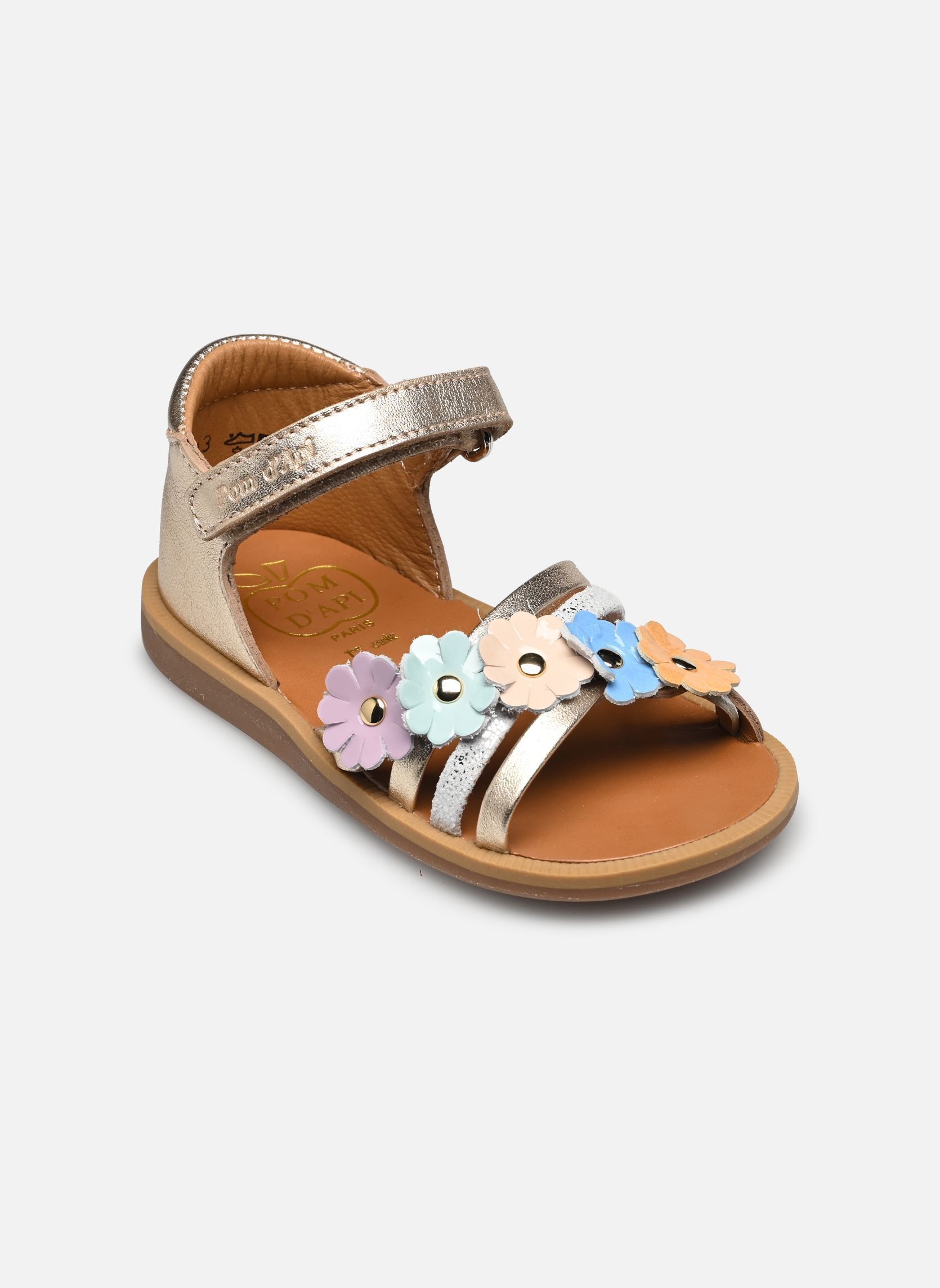 Sandales POPPY MULTI FLO fille or et bronze Pom d Api Sandales POPPY MULTI FLO fille or et bronze PLATINE-MULTI FRESH