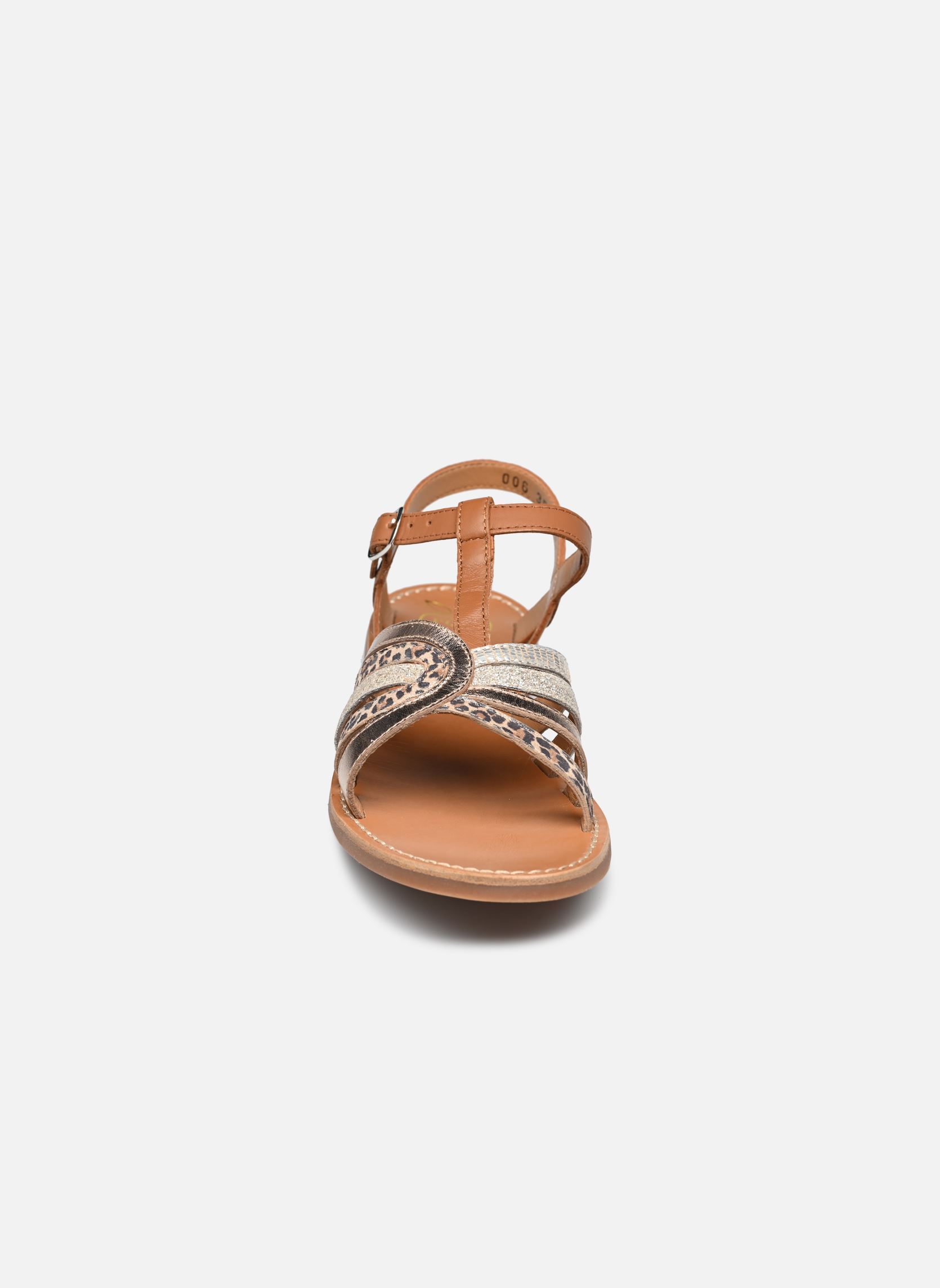 Sandales PLAGE CURV STRIPES fille marron Pom d Api Sandales PLAGE CURV STRIPES fille marron CAMEL-MULTI CHIC
