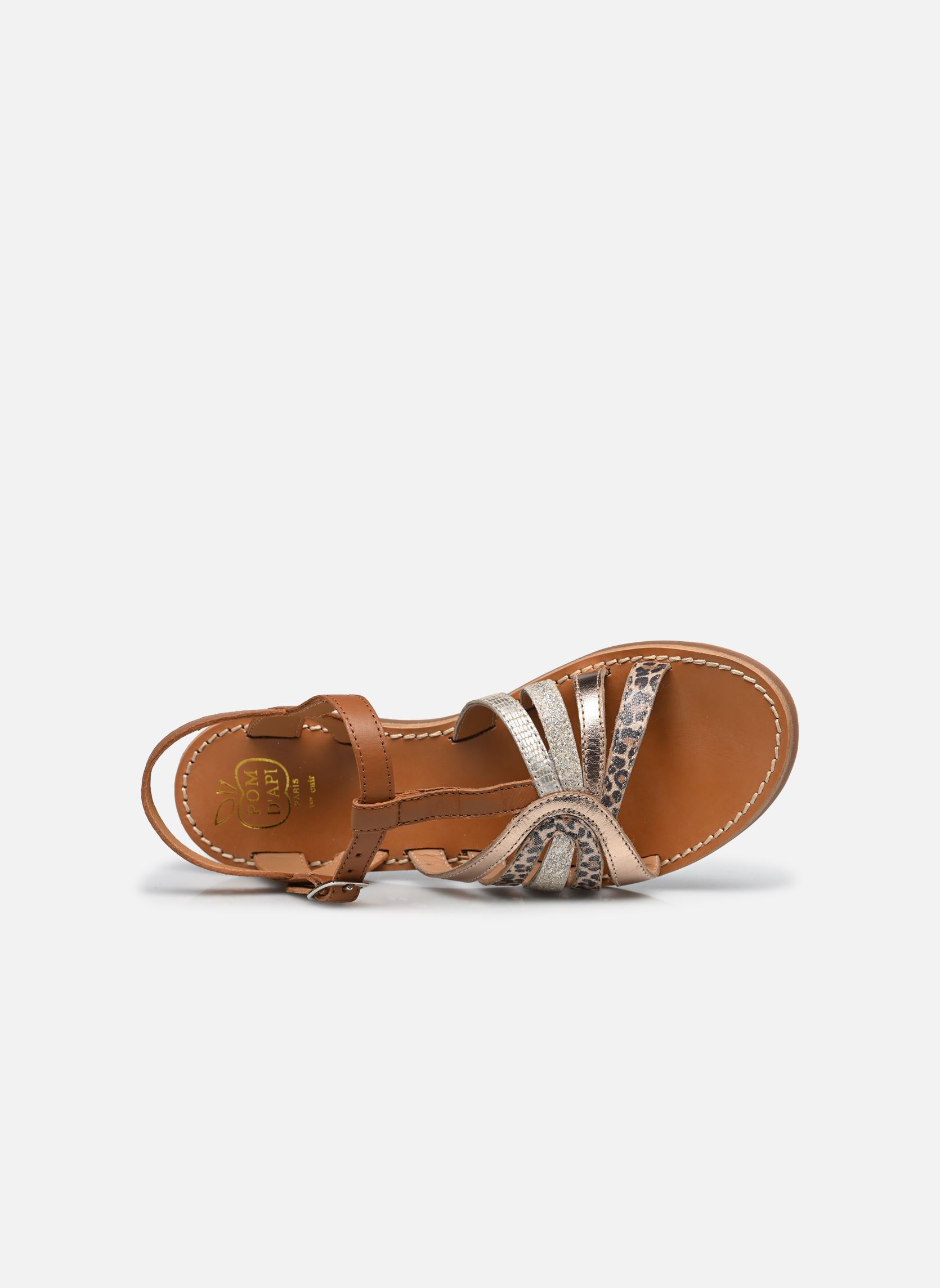 Sandales PLAGE CURV STRIPES fille marron Pom d Api Sandales PLAGE CURV STRIPES fille marron CAMEL-MULTI CHIC