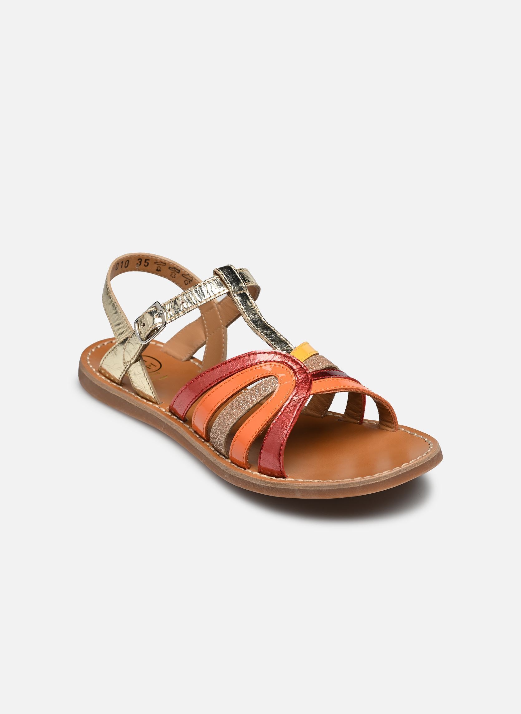 Sandali PLAGE CURV STRIPES bambina oro e bronzo Pom d Api Sandali PLAGE CURV STRIPES bambina oro e bronzo PLATINE-MULTI FRESH