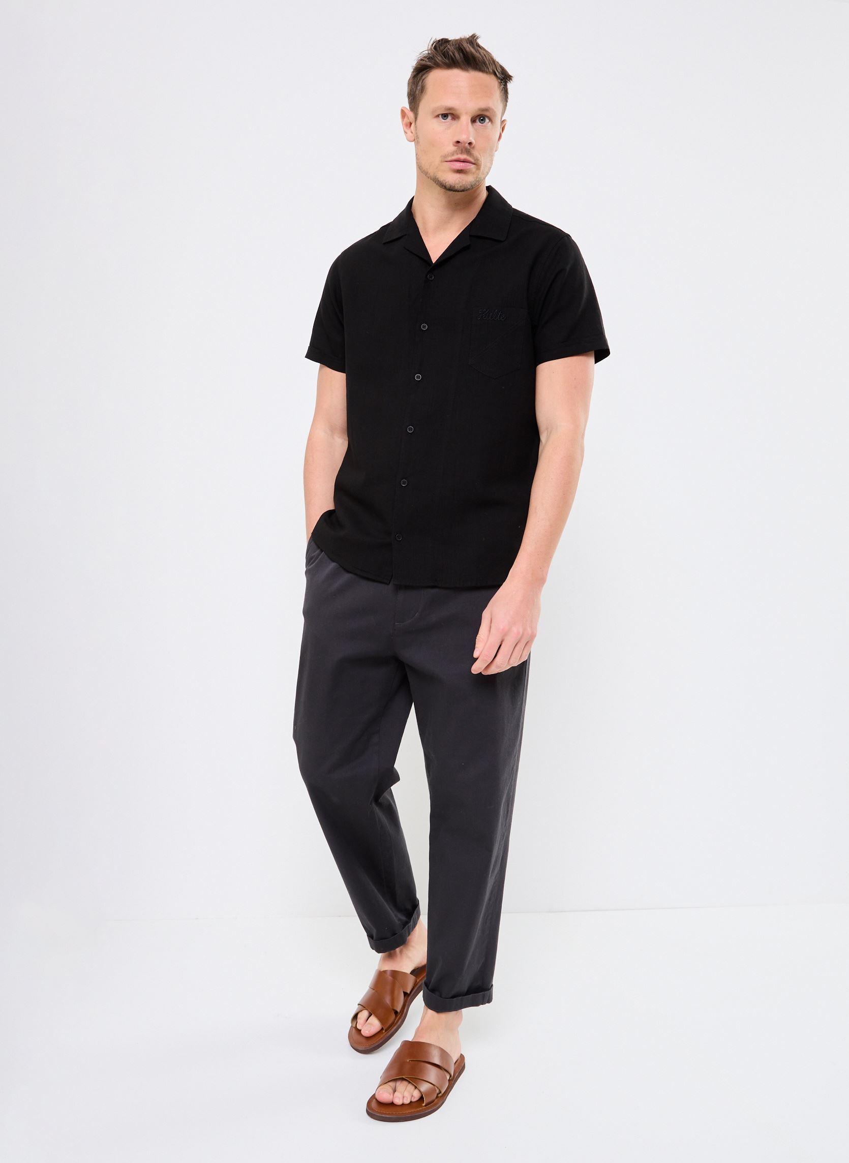 Chemises SHIRT LIN homme noir Kulte Chemises SHIRT LIN homme noir BLACK