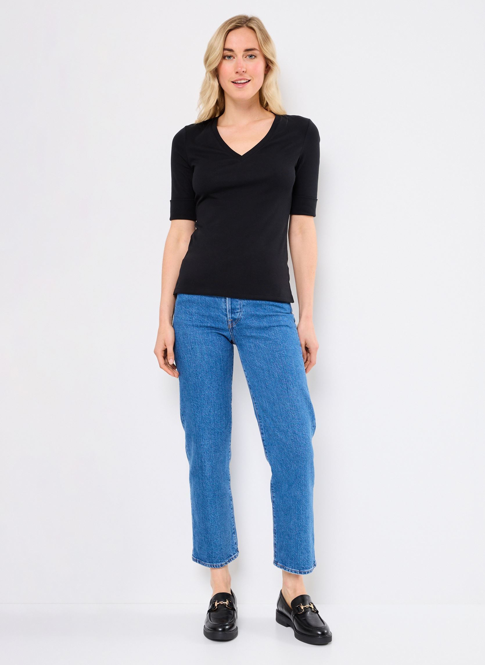 Tee-shirts manches longues V Judy-Elbow Sleeve-Knit femme noir Lauren Ralph Lauren Tee-shirts manches longues V Judy-Elbow Sleeve-Knit femme noir Black