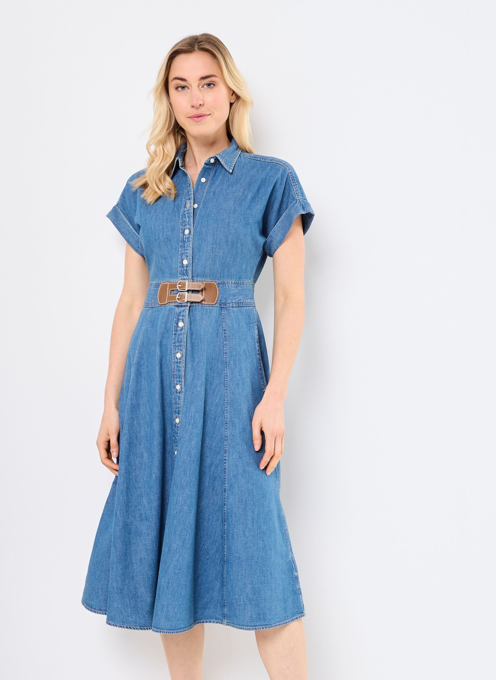 Lauren Ralph Lauren Abiti Erlaina-Short Sleeve-Day Dress donna blu