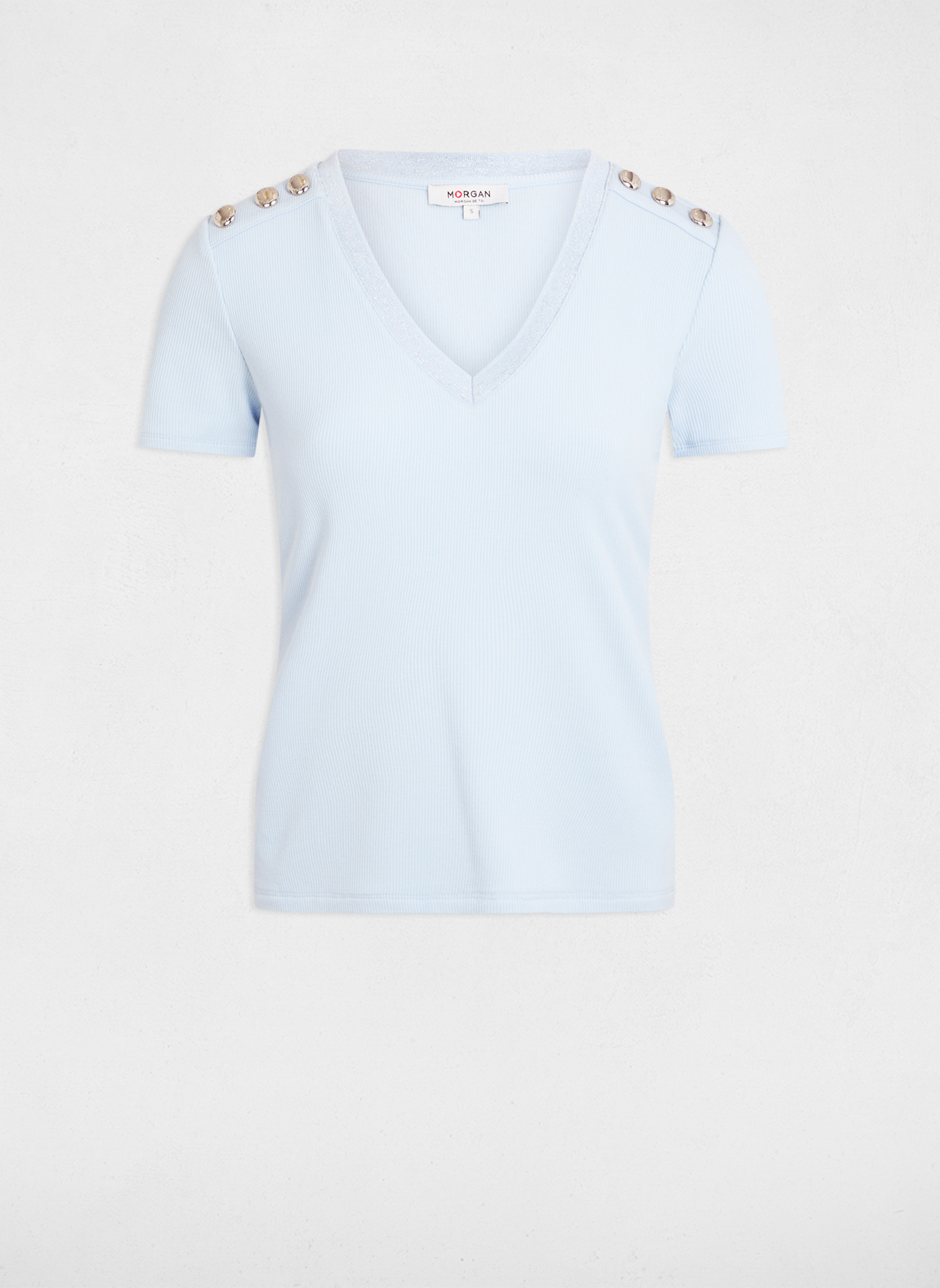 T-Shirt Femme Morgan Col V Dentelle - Manches Courtes Coupe Droite