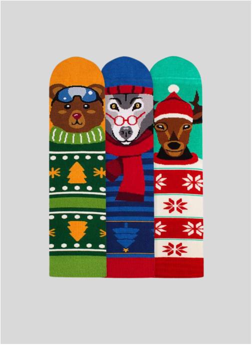 Pirin Hill Chaussettes Coffret de 3 Paires de Chaussettes Pirin Hill en Bambou Noël - Ours, Loup, Cerf homme marron