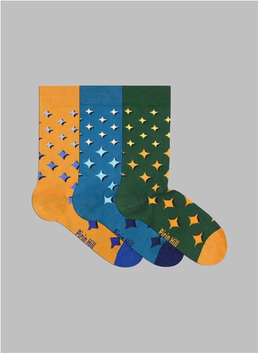 Pirin Hill Chaussettes Boite de 3 Paires de Chaussettes Pirin Hill en Bambou Étoiles homme vert