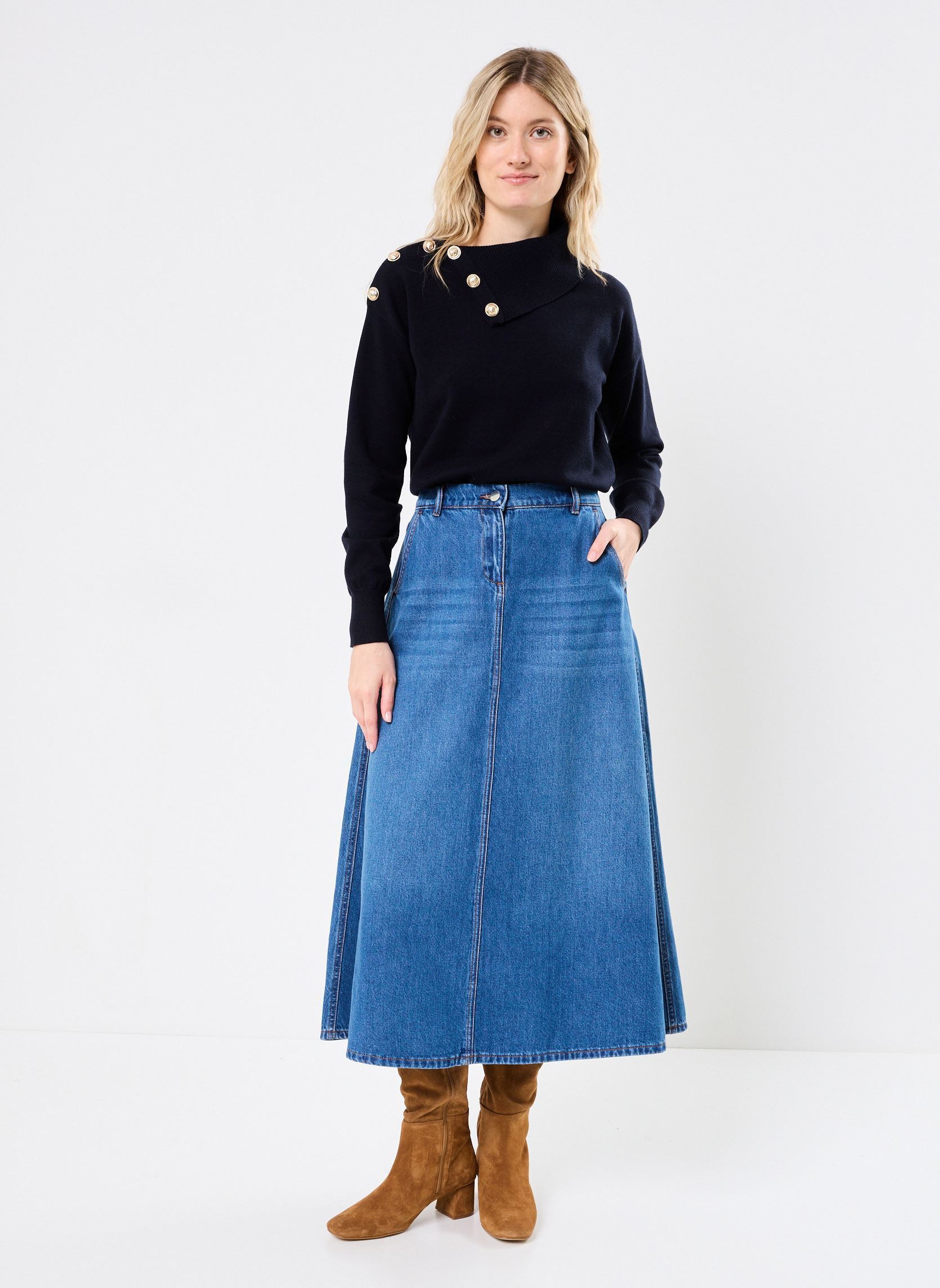 Jupe Longue Bleu Ciel En Gaze De Coton Avec Ceinture Style Raphia H136  3