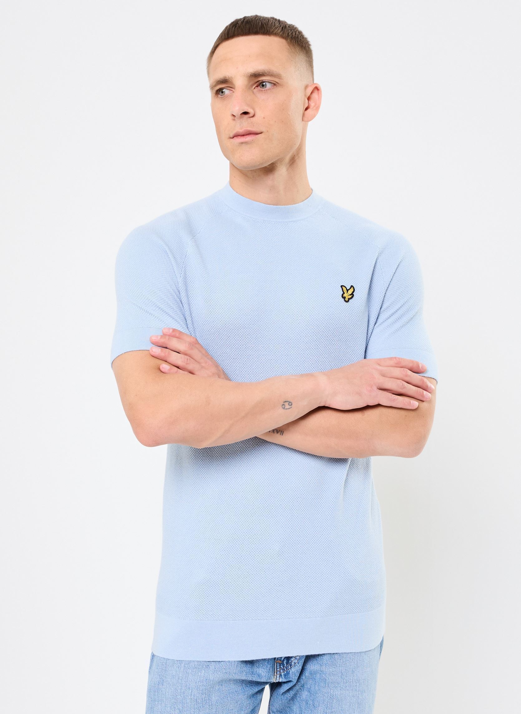 Kurzarm-T-Shirts Linen Blend Knitted T-Shirt herren blau Lyle & Scott Kurzarm-T-Shirts Linen Blend Knitted T-Shirt herren blau LIGHT BLUE