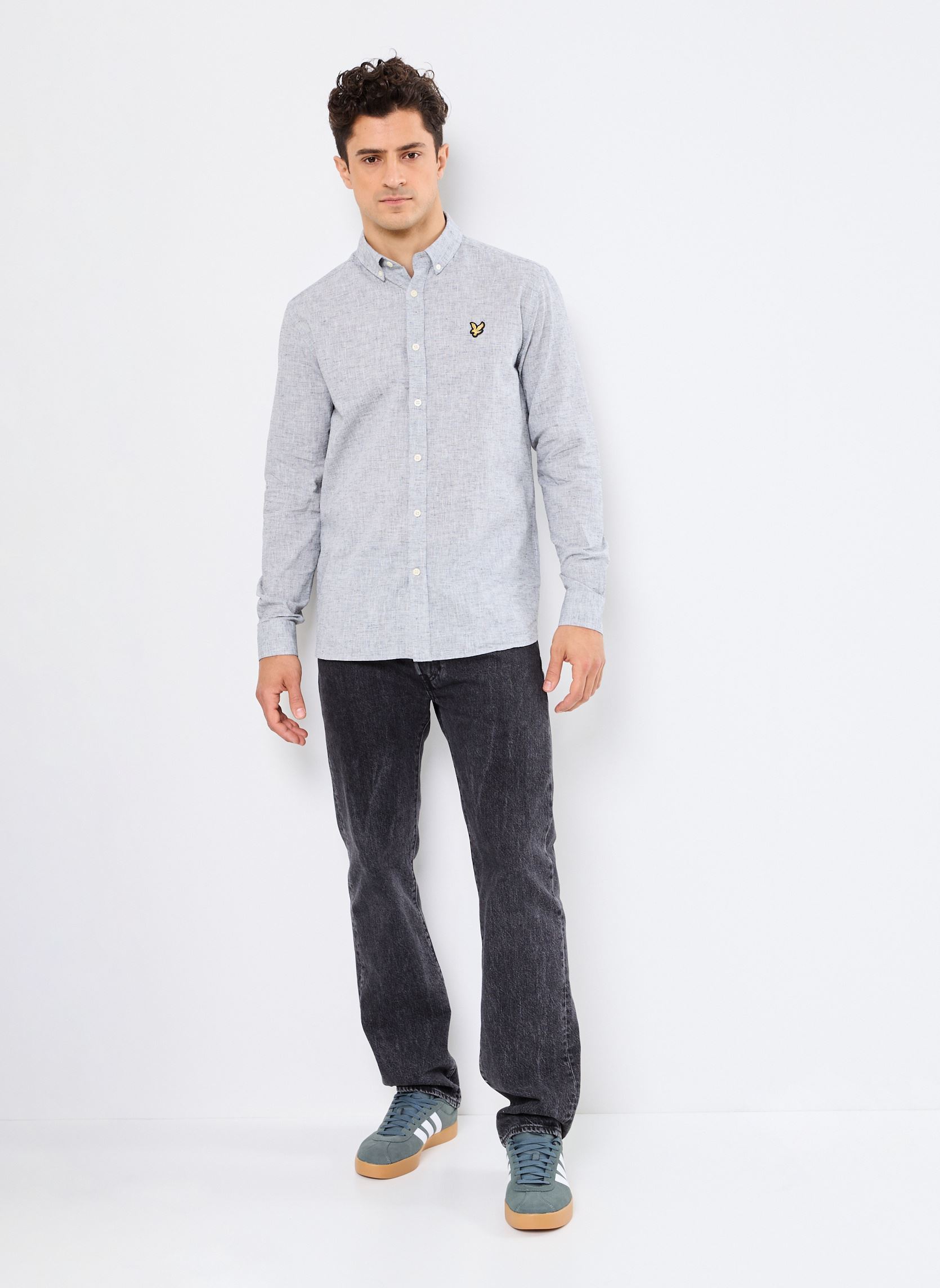 Camisas Linen Blend Oxford Shirt hombre gris Lyle & Scott Camisas Linen Blend Oxford Shirt hombre gris DARK NAVY