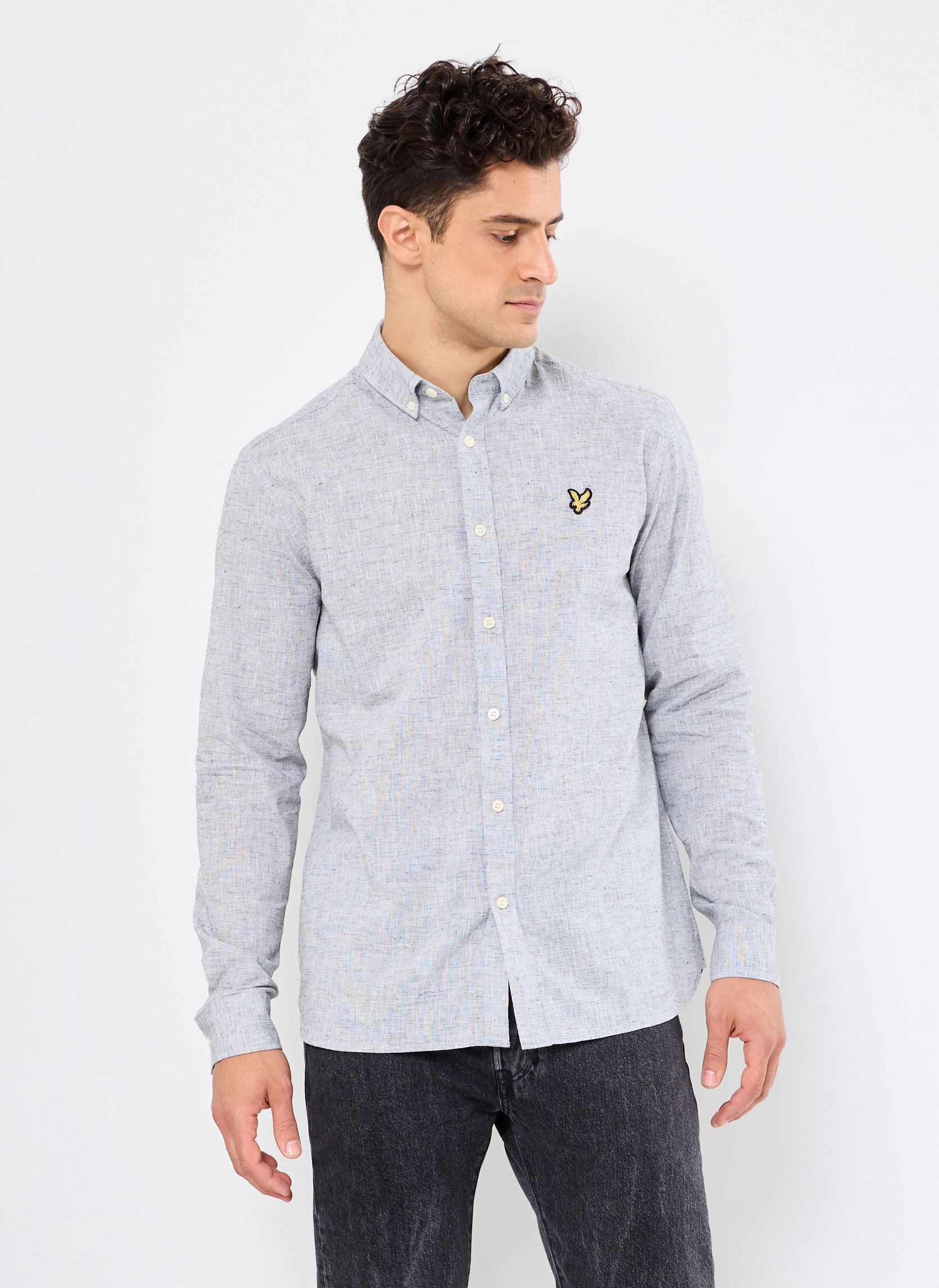 Camisas Linen Blend Oxford Shirt hombre gris Lyle & Scott Camisas Linen Blend Oxford Shirt hombre gris DARK NAVY