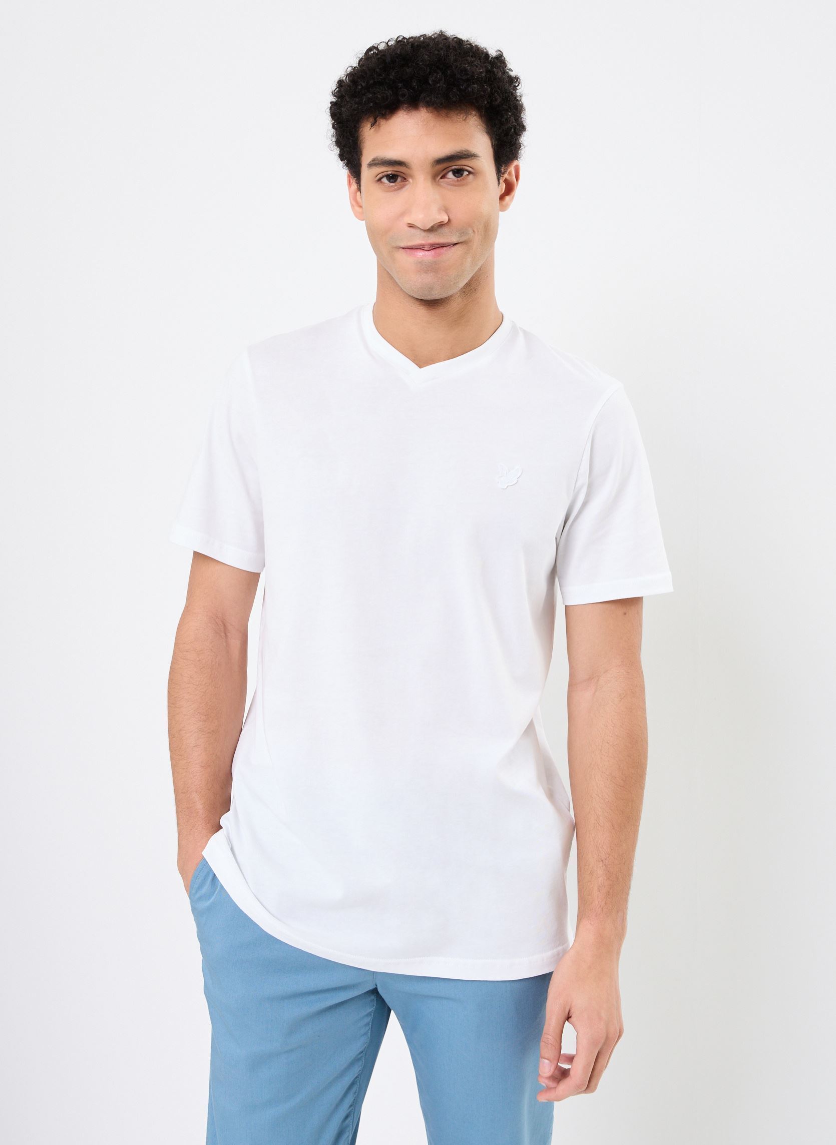 Kurzarm-T-Shirts Superfine V Neck T-Shirt herren weiß Lyle & Scott Kurzarm-T-Shirts Superfine V Neck T-Shirt herren weiß WHITE