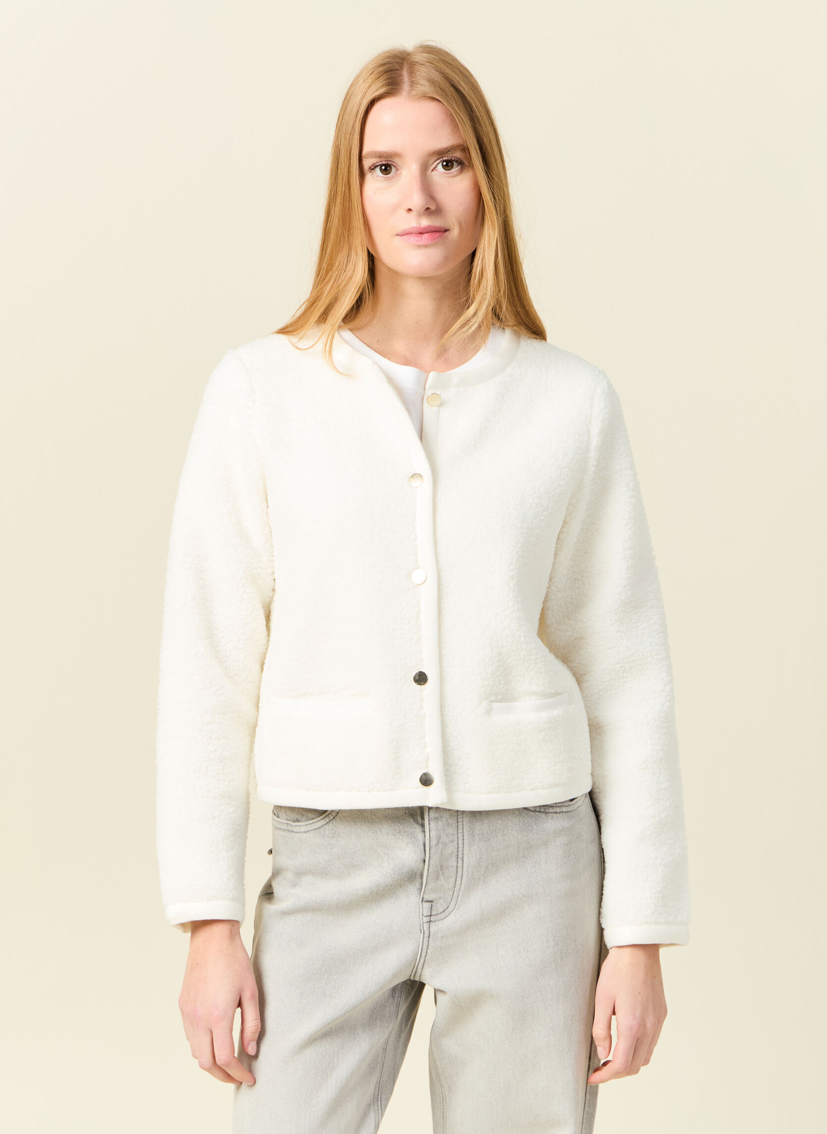 Gilets Gilets manches longues - CLASSI1GILF femme blanc Bonobo Gilets Gilets manches longues - CLASSI1GILF femme blanc Blanc