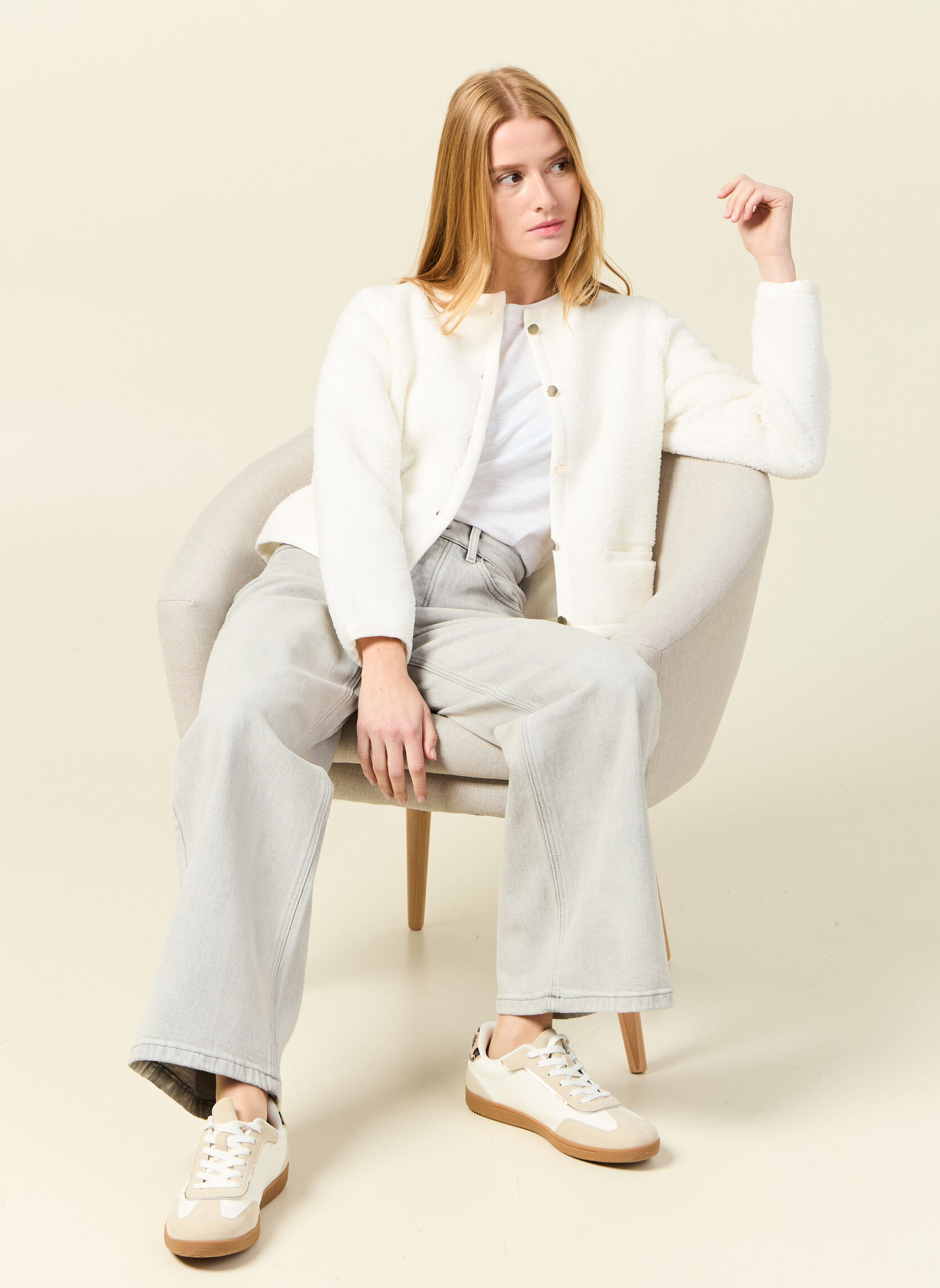Gilets Gilets manches longues - CLASSI1GILF femme blanc Bonobo Gilets Gilets manches longues - CLASSI1GILF femme blanc Blanc