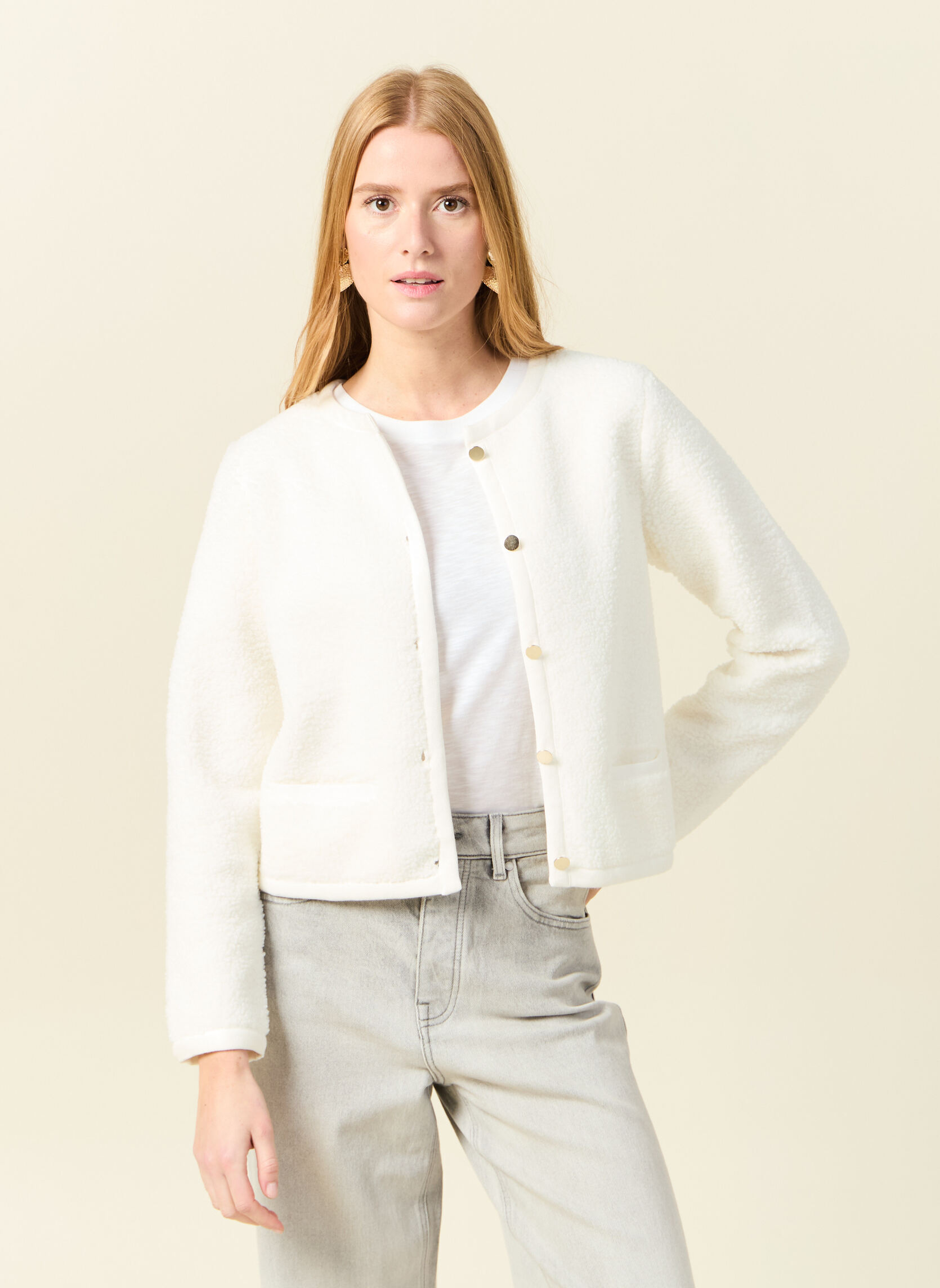 Gilets Gilets manches longues - CLASSI1GILF femme blanc Bonobo Gilets Gilets manches longues - CLASSI1GILF femme blanc Blanc