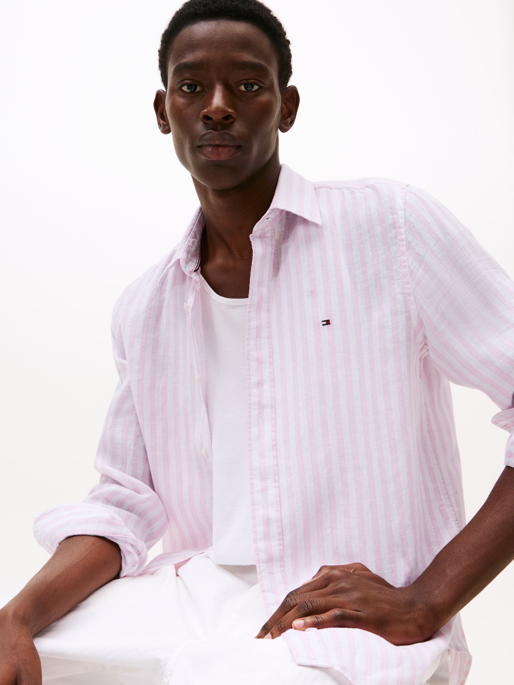 Hemden Linen Essential Stri MW0MW38581 heren roze Tommy Hilfiger Hemden Linen Essential Stri MW0MW38581 heren roze CLASSIC PINK / STRIPE