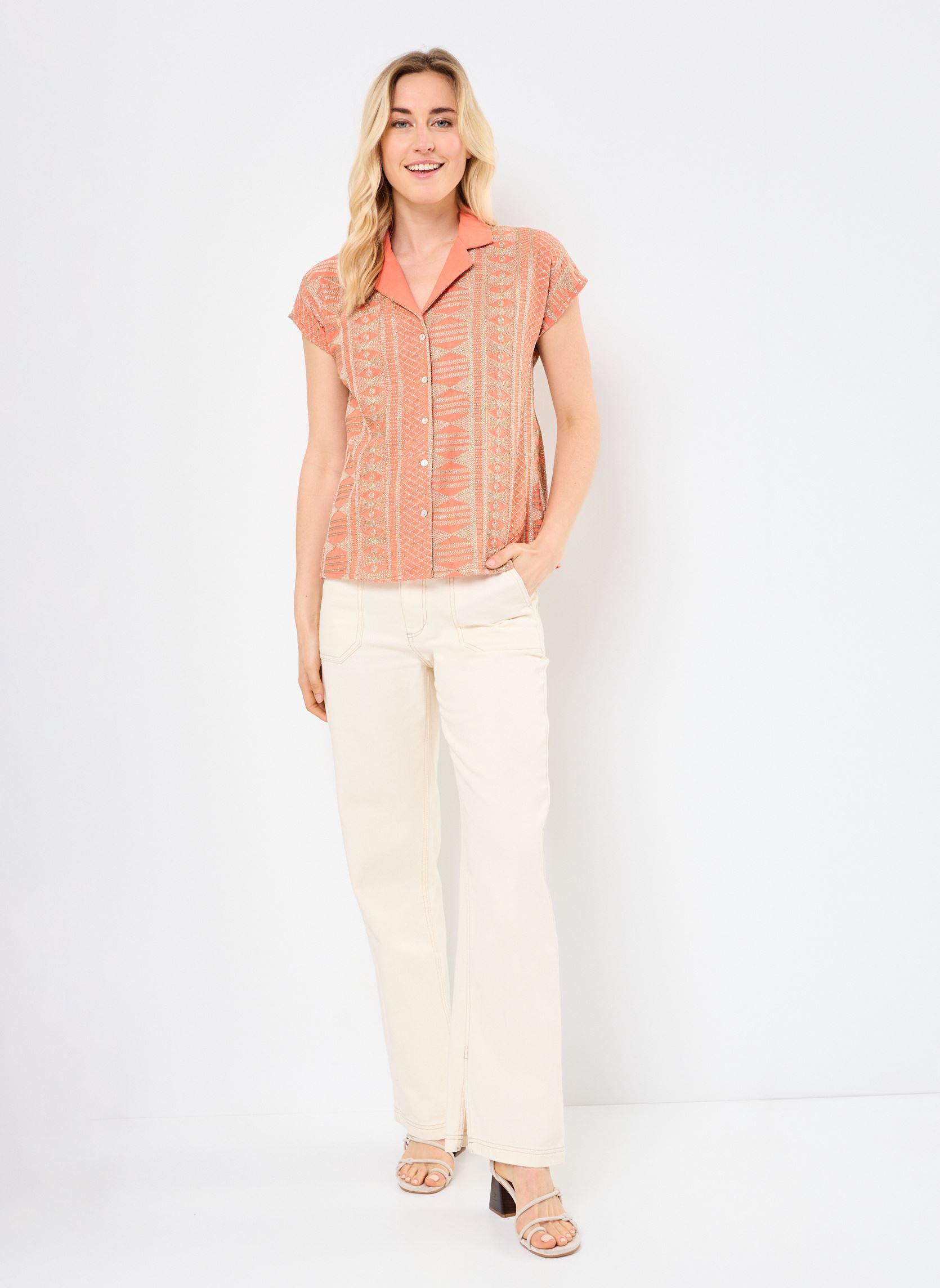 Chemises manches courtes M04B123 femme orange Meisïe Chemises manches courtes M04B123 femme orange HYPE