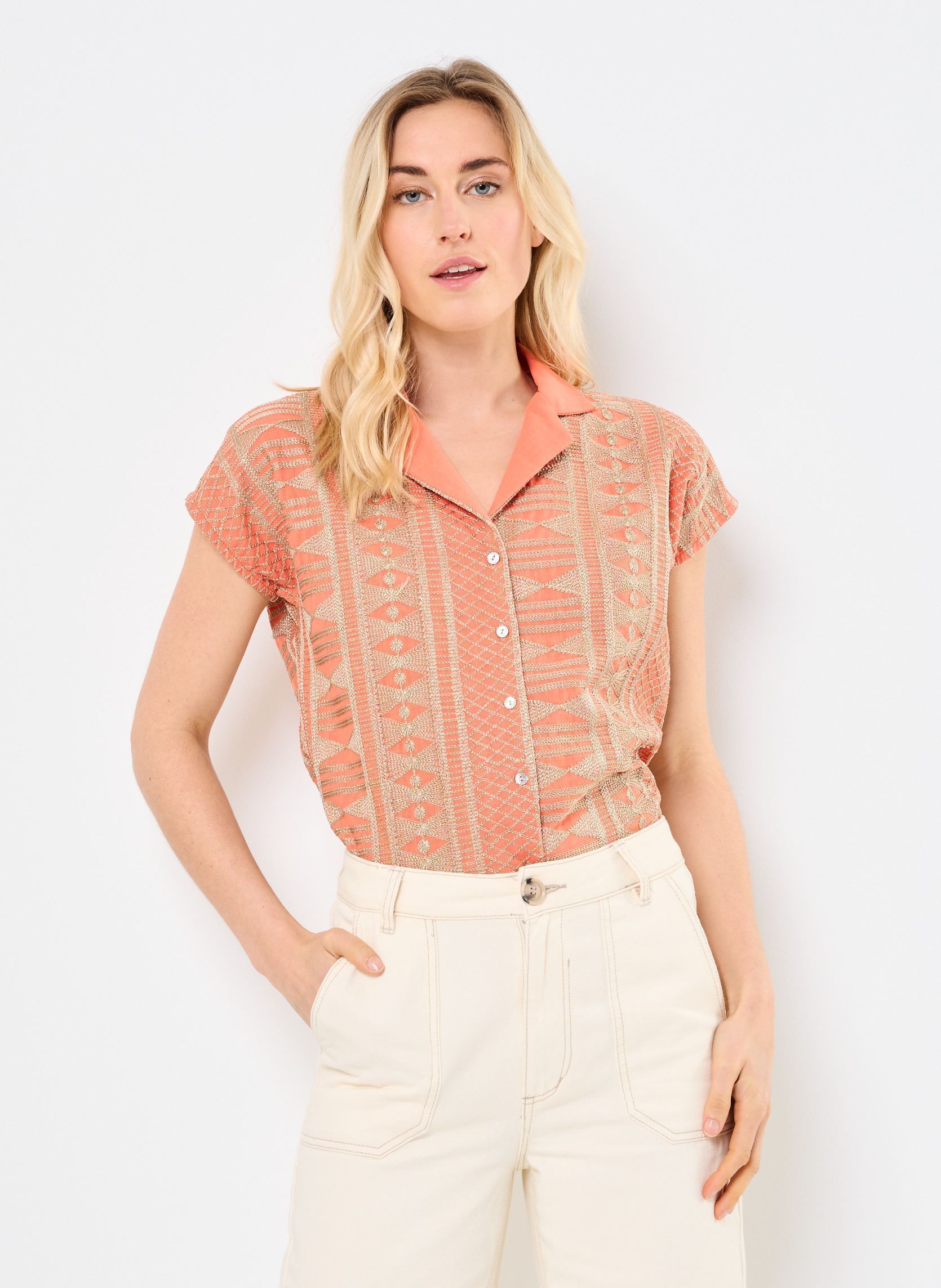 Chemises manches courtes M04B123 femme orange Meisïe Chemises manches courtes M04B123 femme orange HYPE