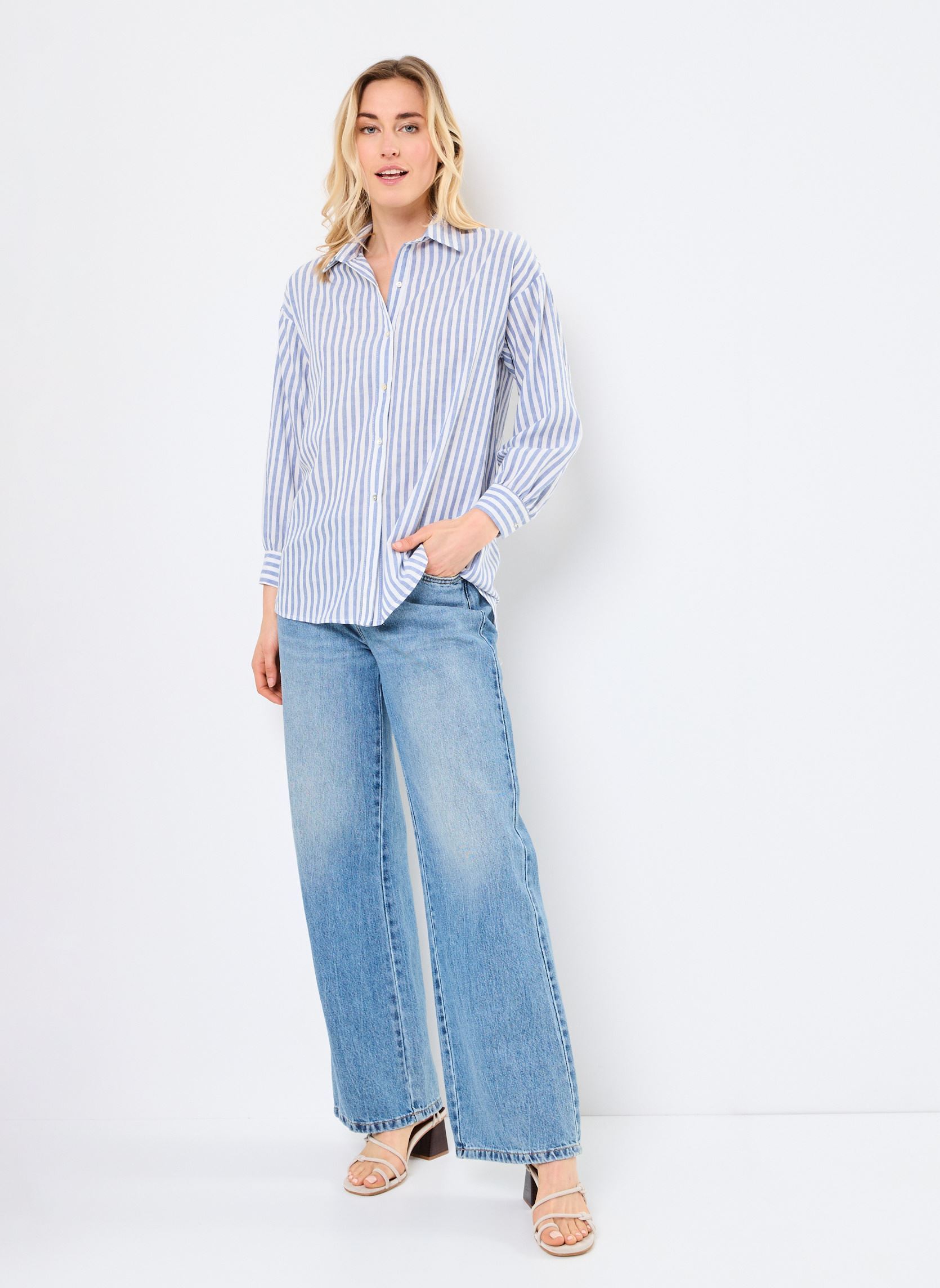 Chemises manches longues M04B132 femme bleu Meisïe Chemises manches longues M04B132 femme bleu VENUS