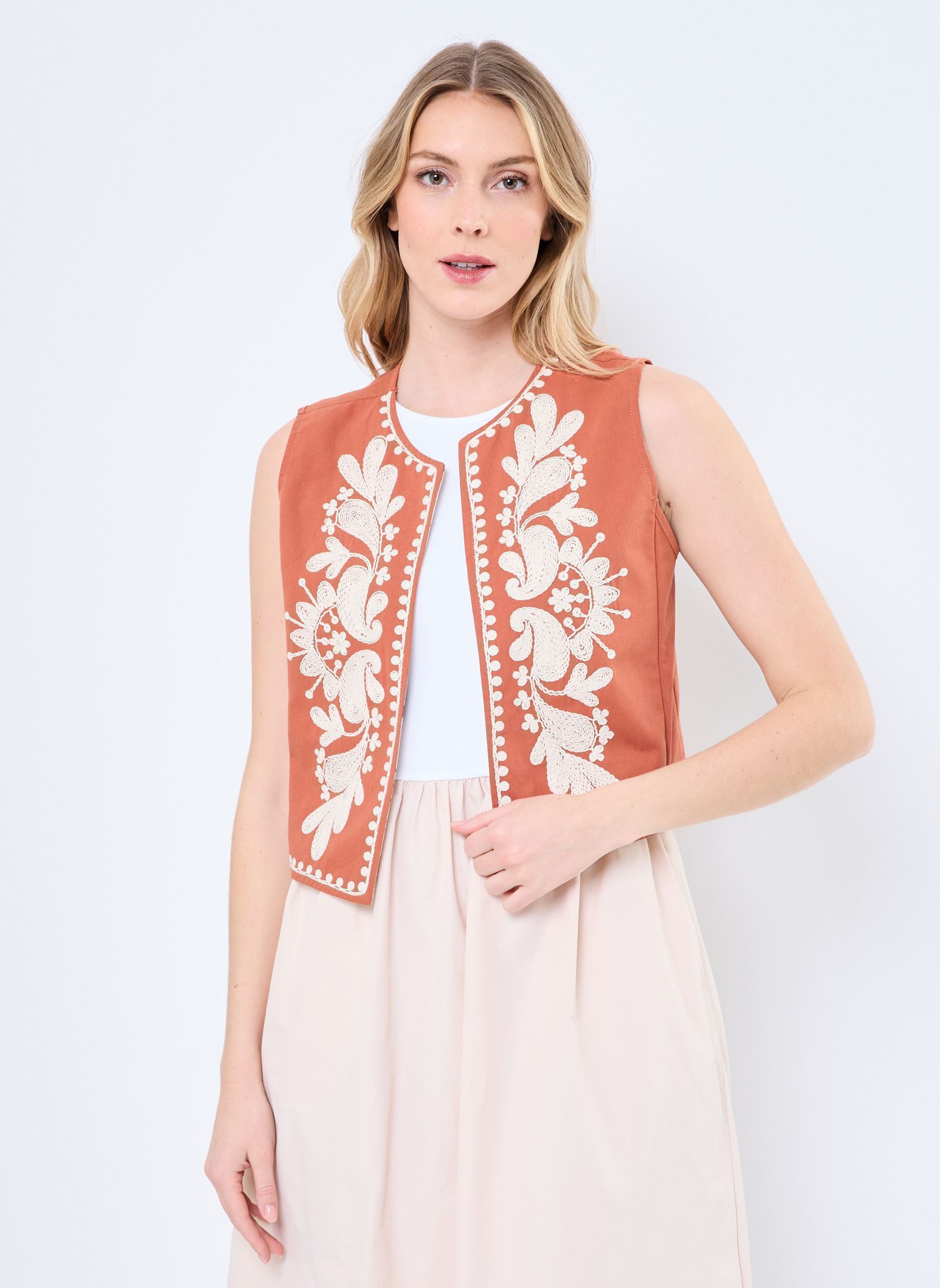 Vestes sans manches M04J03 femme orange Meisïe Vestes sans manches M04J03 femme orange CERAMIC