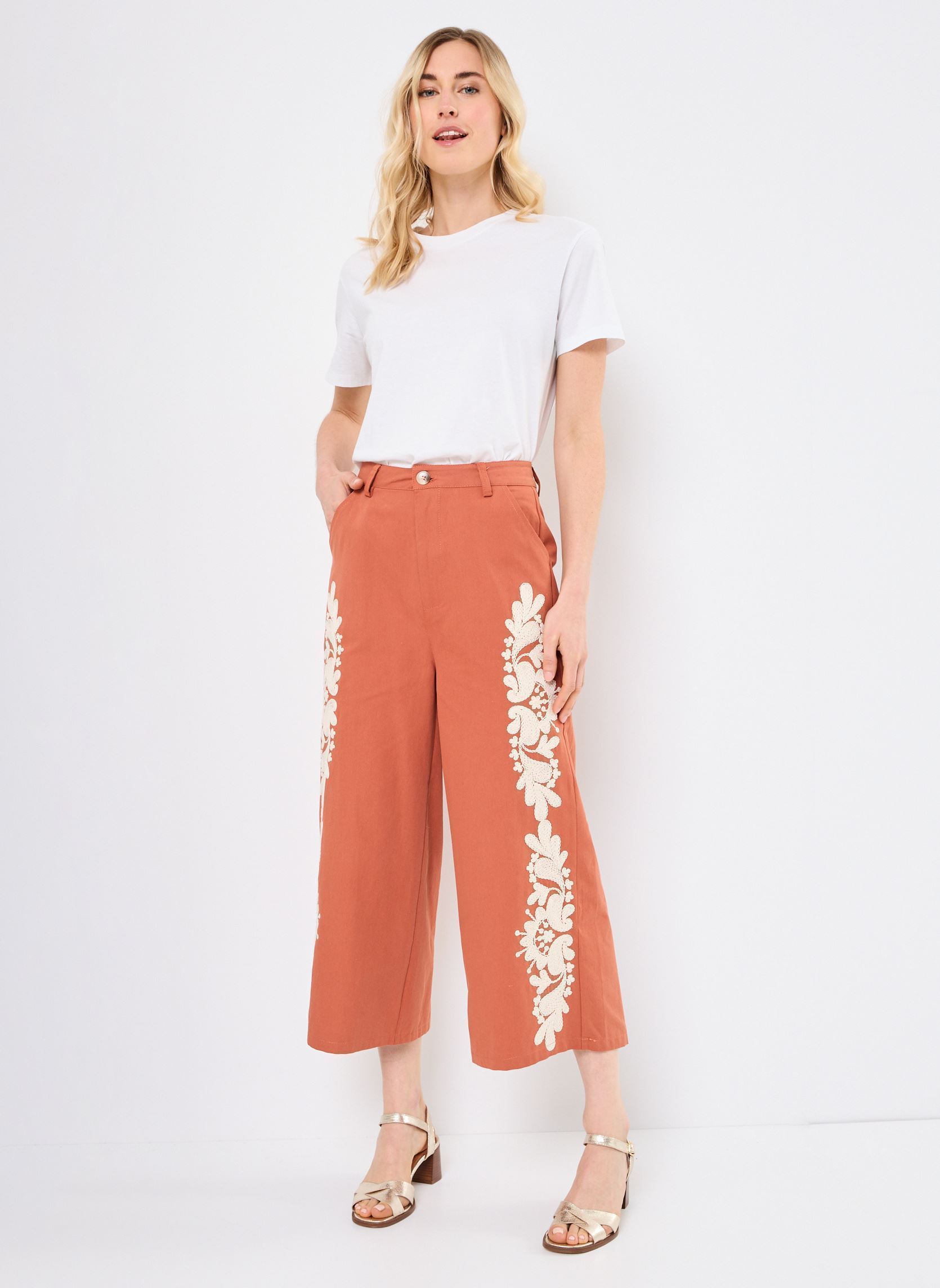 Pantalons larges M04P07 femme orange Meisïe Pantalons larges M04P07 femme orange CERAMIC