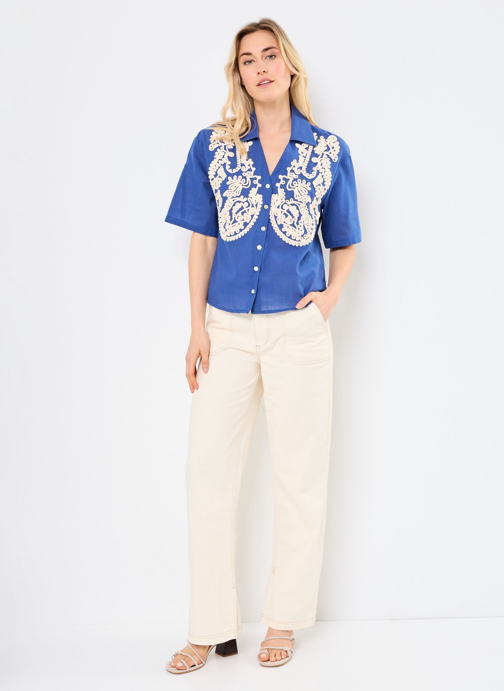 Korte mouw overhemden M99B03 dames blauw Meisïe Korte mouw overhemden M99B03 dames blauw VENUS